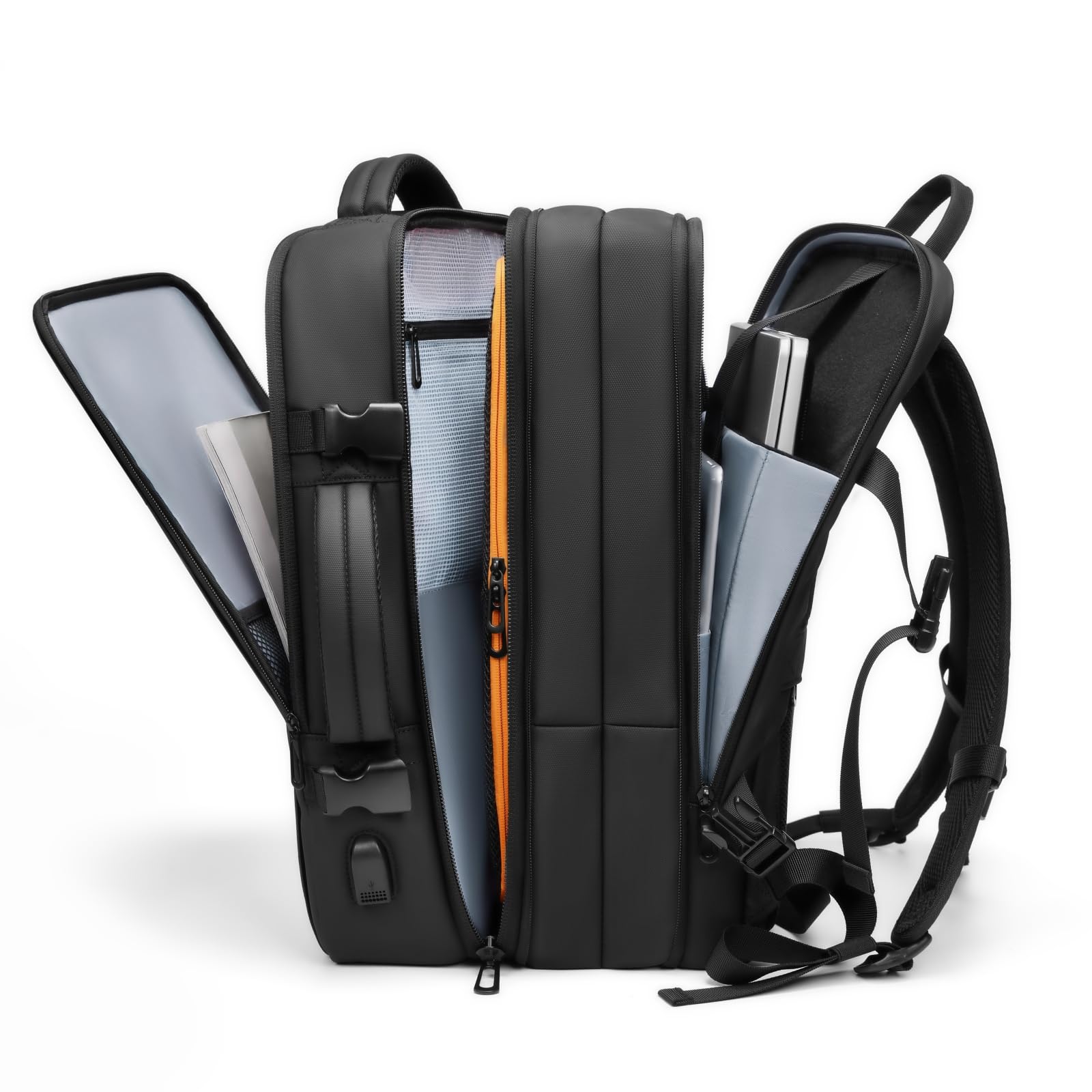 Vacuum Seal Travel Backpack 45L Expandable Air Compression System, Water Resistant Airline Approved Carry-On Suitcase Luggage, Black - Basic Version