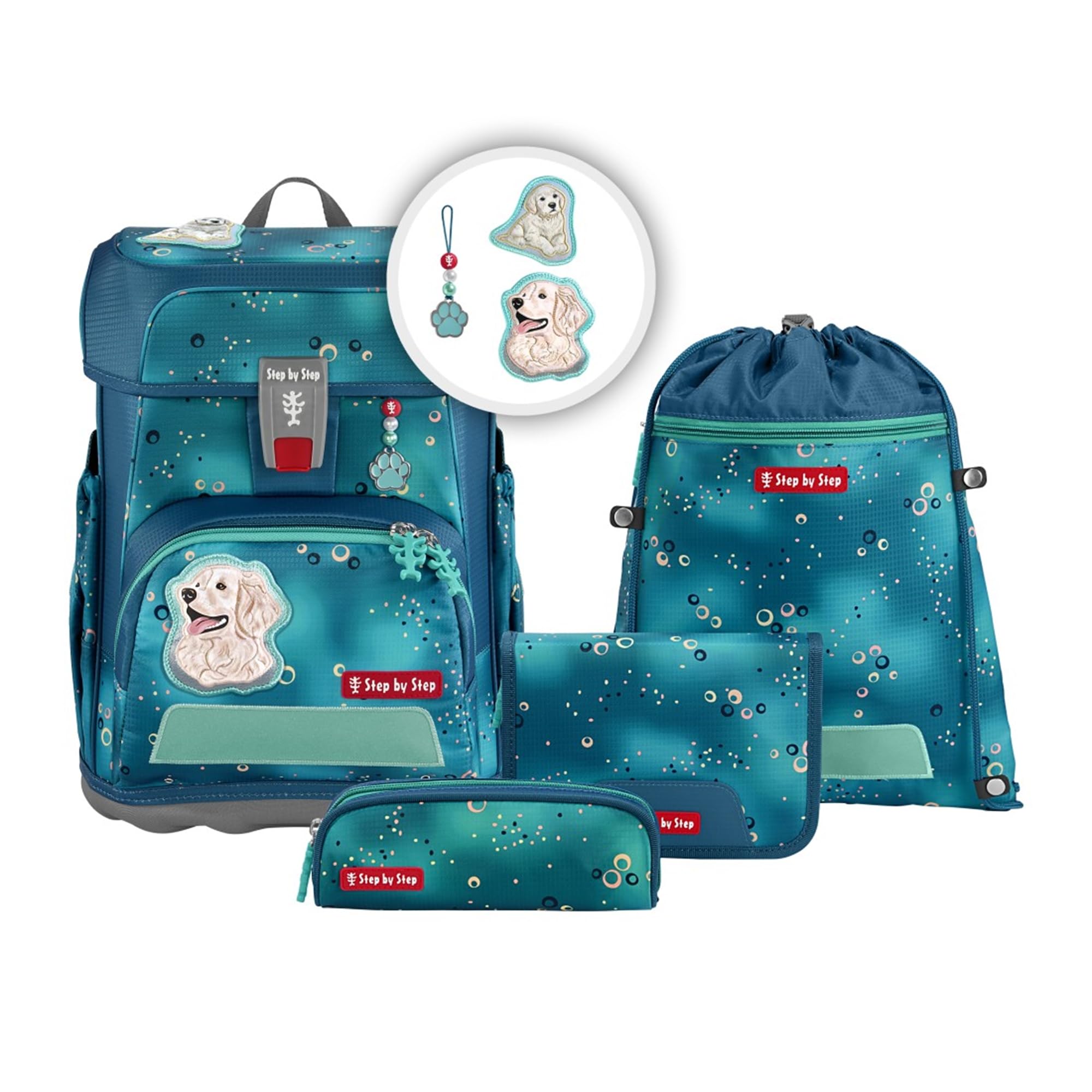 Step by Step Schulranzen-Set Cloud „Dog Basty“ – 5-teilig, türkis, 19 L