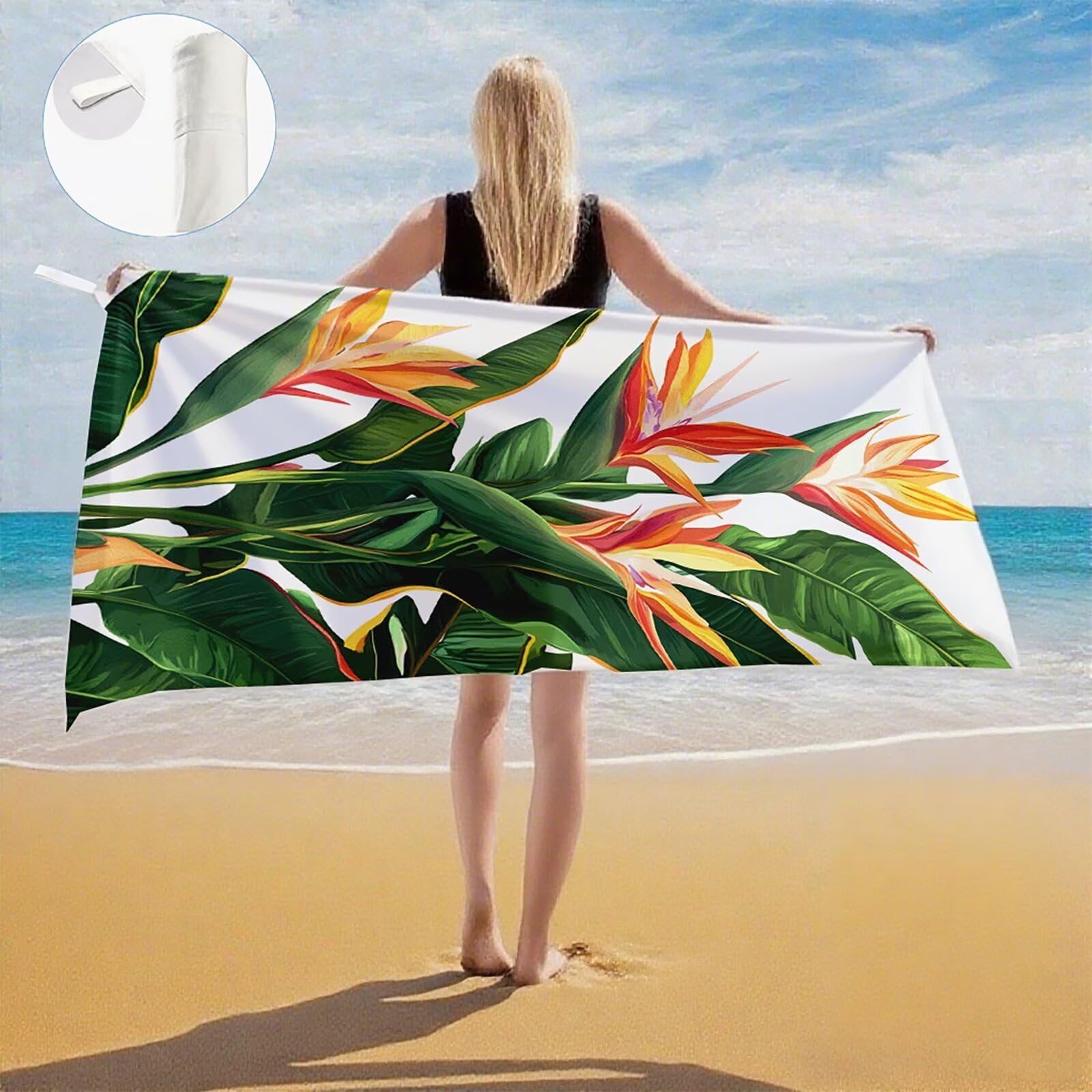 Toallas de Playa Microfibra Tropical Toalla Playa Grande 180x90 cm Mujer Hombre Secado Rápido Absorbente Toallas Gimnasio Suave Sin Arena Toalla Microfibra para Playas Piscina Viajes Camping Q-333