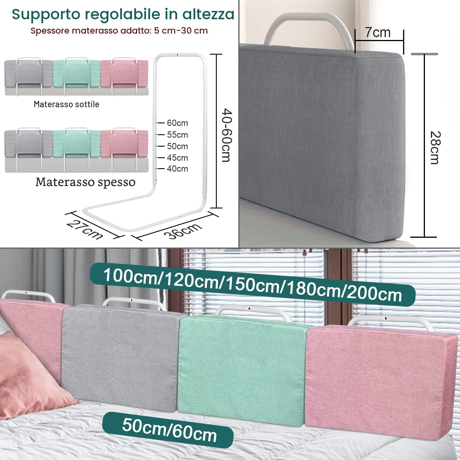 ACXIN 2 x griglia di protezione del letto per bambini, per letto di famiglia e culla (50 cm, polvere di fiori di ciliegio)