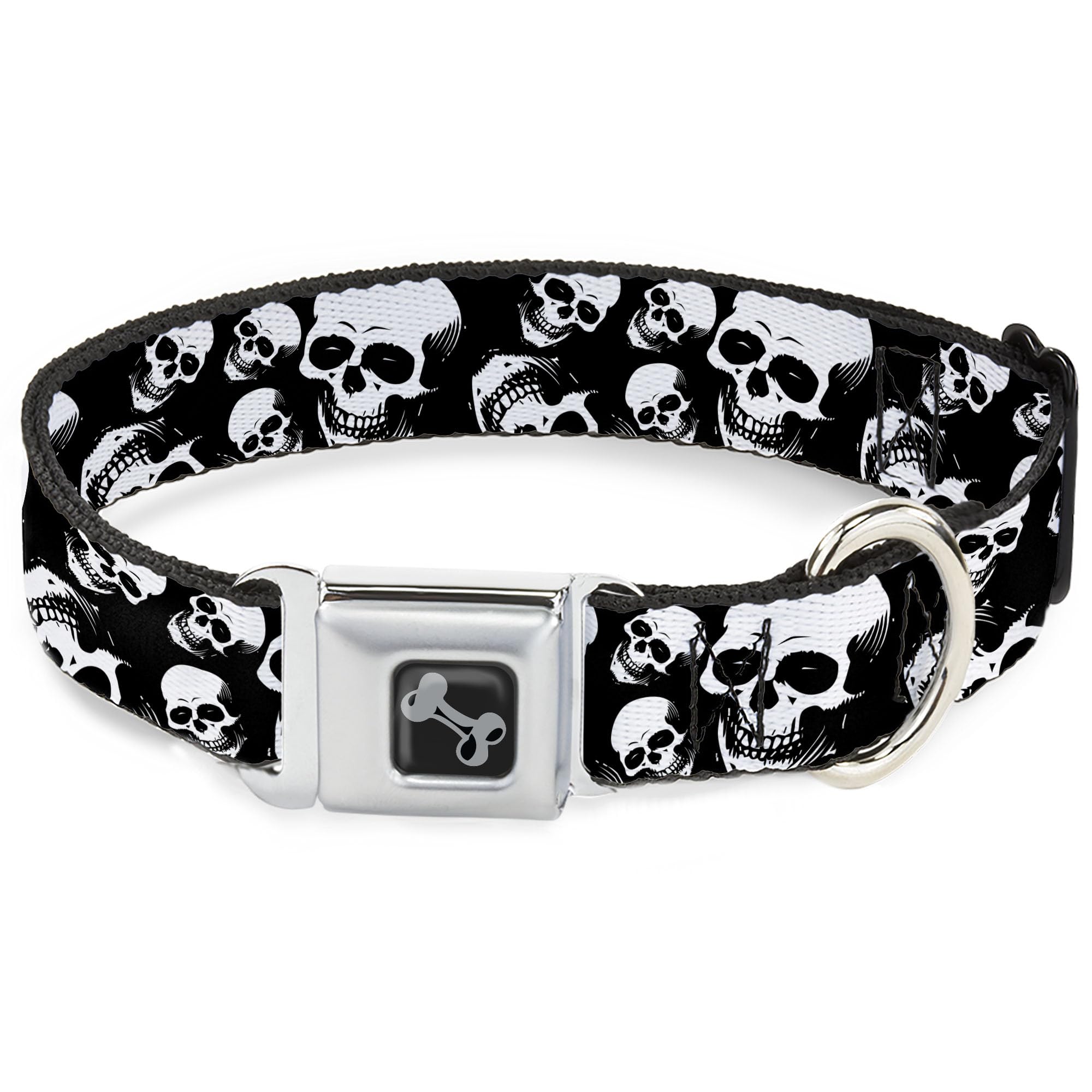 Buckle-Down Pet Collar, Dog Collar Metal Seatbelt Buckle, Smiling Vivid Skulls Black White Grays, 15 to 24 Inches 1.0 Inch Wide