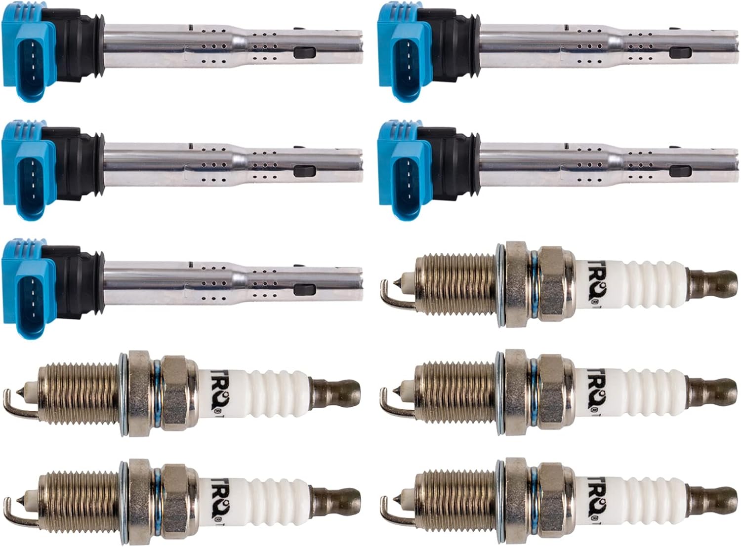 TRQ Ignition Coil and Spark Plug Kit 10 Piece Iridium Spark Plugs Compatible with 2006-2014 Volkswagen Beetle 2010-2014 Golf 2005-2014 Jetta 2012-2014 Passat 2006-2009 Rabbit