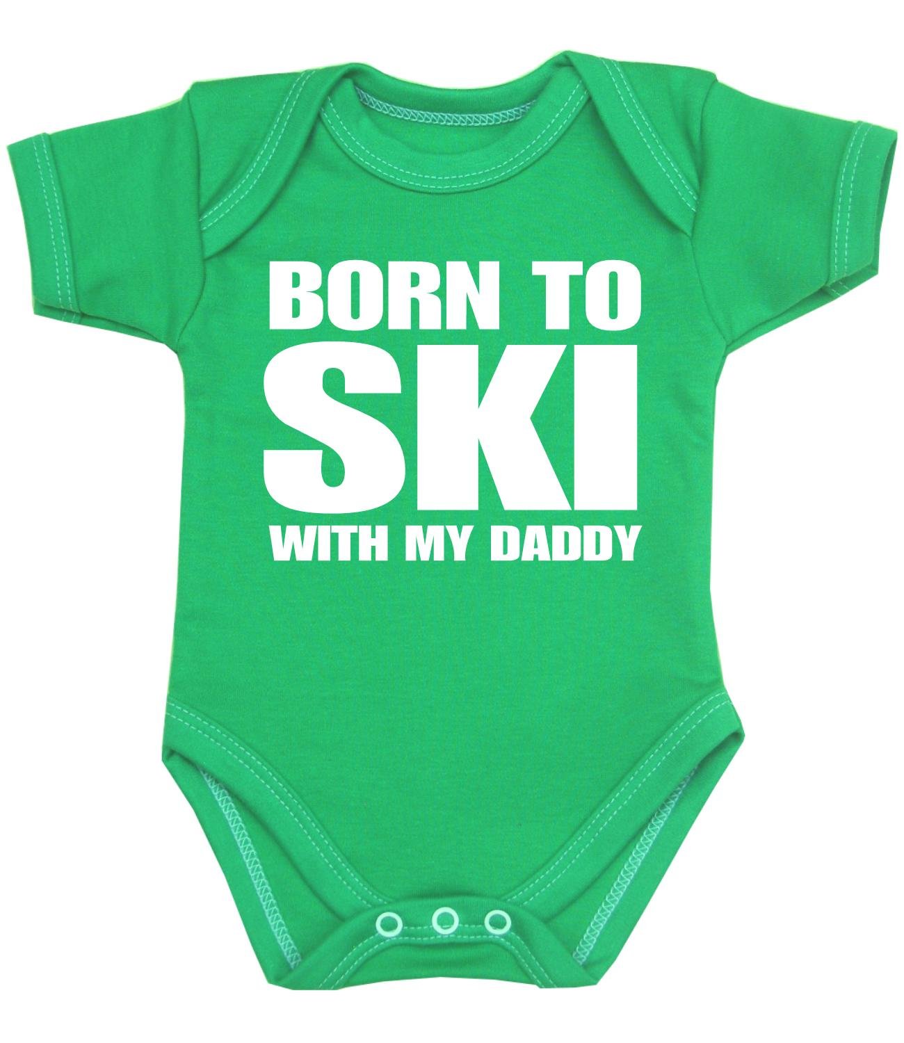 BabyPrem Born to Ski with my Daddy Baby Clothes Bodysuit NB-12 mth GREEN 3-6