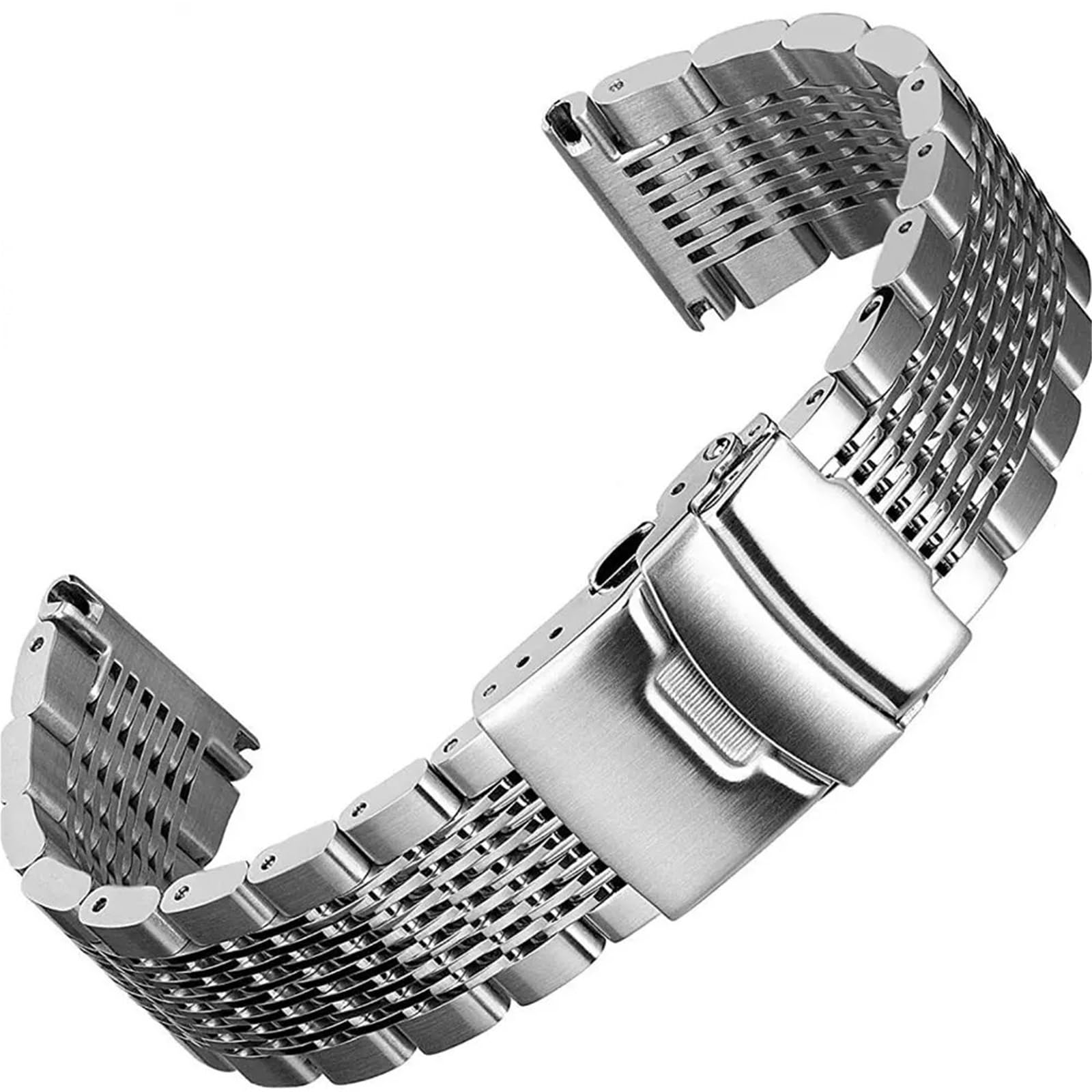 Cinturini per Orologi in Acciaio Inossidabile a Maglie Solide da 18 mm, 20 mm, 22 mm e 24 mm, con Fibbia deployante, Spazzolato/Lucido (Nero 22 mm)