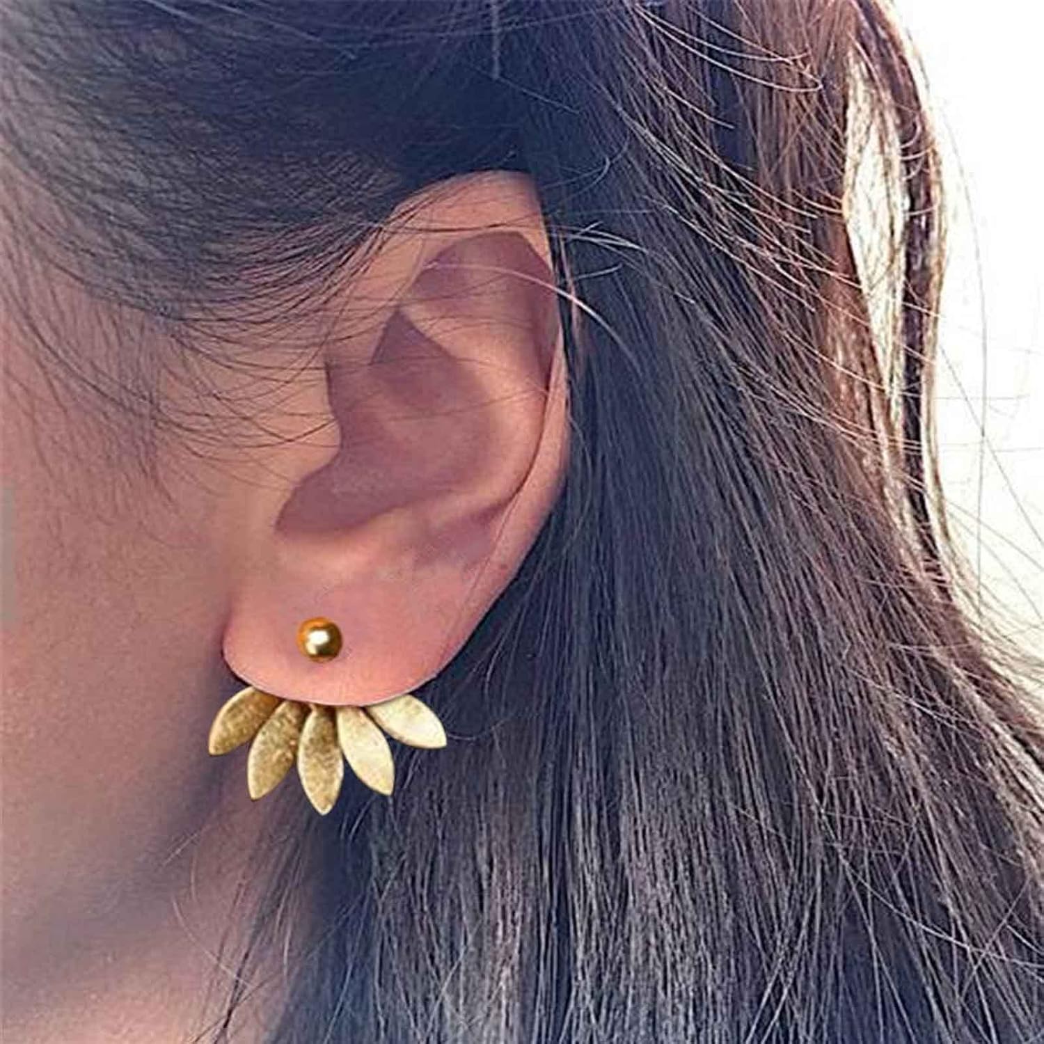 Boho Lotus Ear Jacket Earrings Gold Flower Climber Earrings Vintage Lotus Flower Earrings Flower Front Back Earrings Jewelry for Women - Image 5
