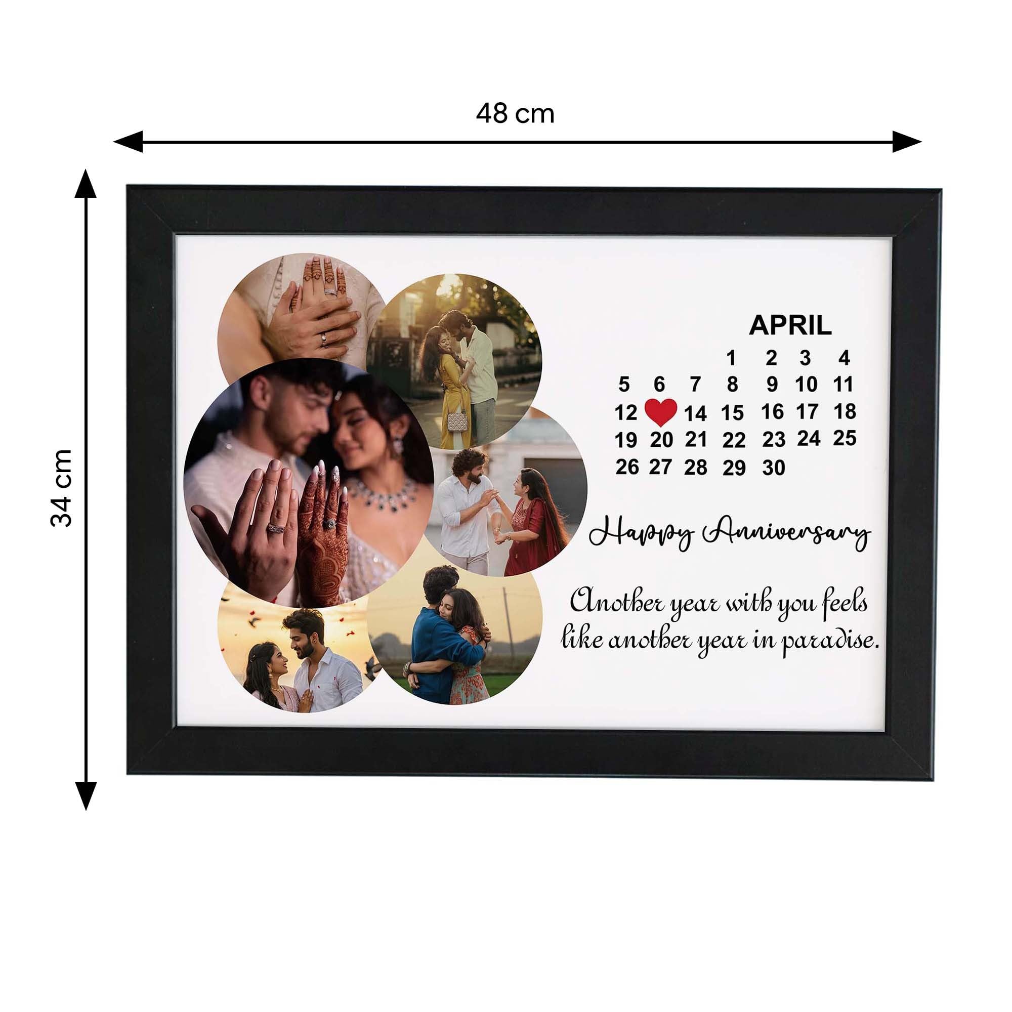 ASHVAH Calendario de mes personalizado con texto en inglés «Happy Anniversary» para collage, marco de fotos con cita, regalo para parejas, día de San Valentín, marido y esposa, tamaño A3