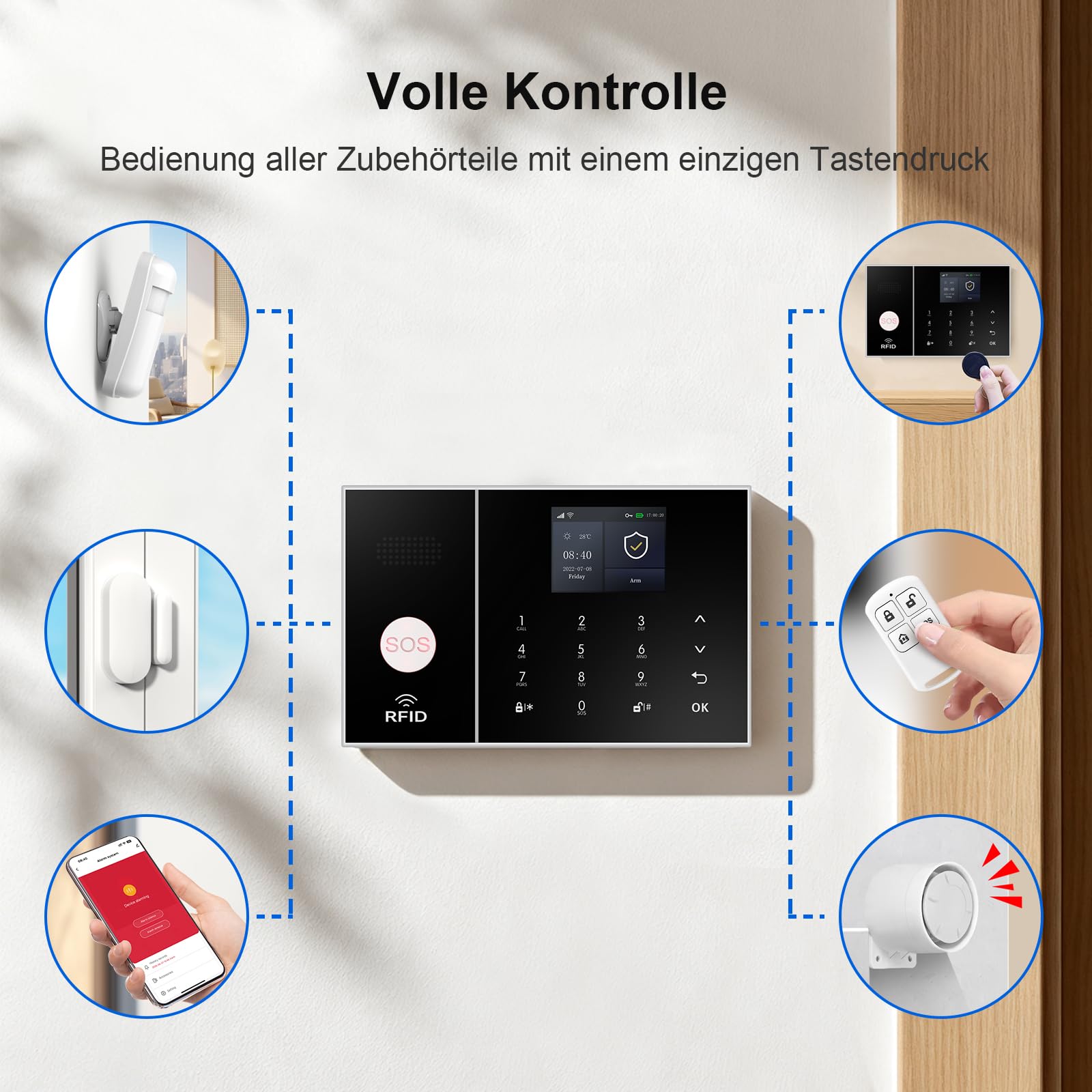4G/WLAN Alarmanlage Haus mit Außenkamera, 25-teiliges Sicherheitssystem für Haus mit Sirene, PIR-Bewegungsmeldern, Fenster-/Türsensor, Fernbedienungen, Kompatibel mit Google Assistant