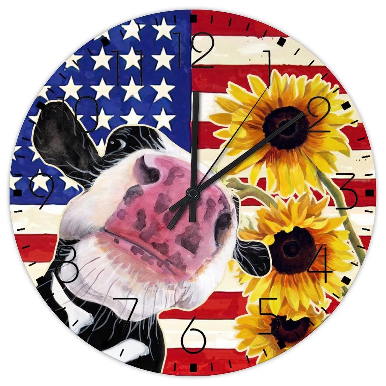 Horloges murales en bois de 38,1 x 38,1 cm déco bohème tournesol et animaux de la ferme