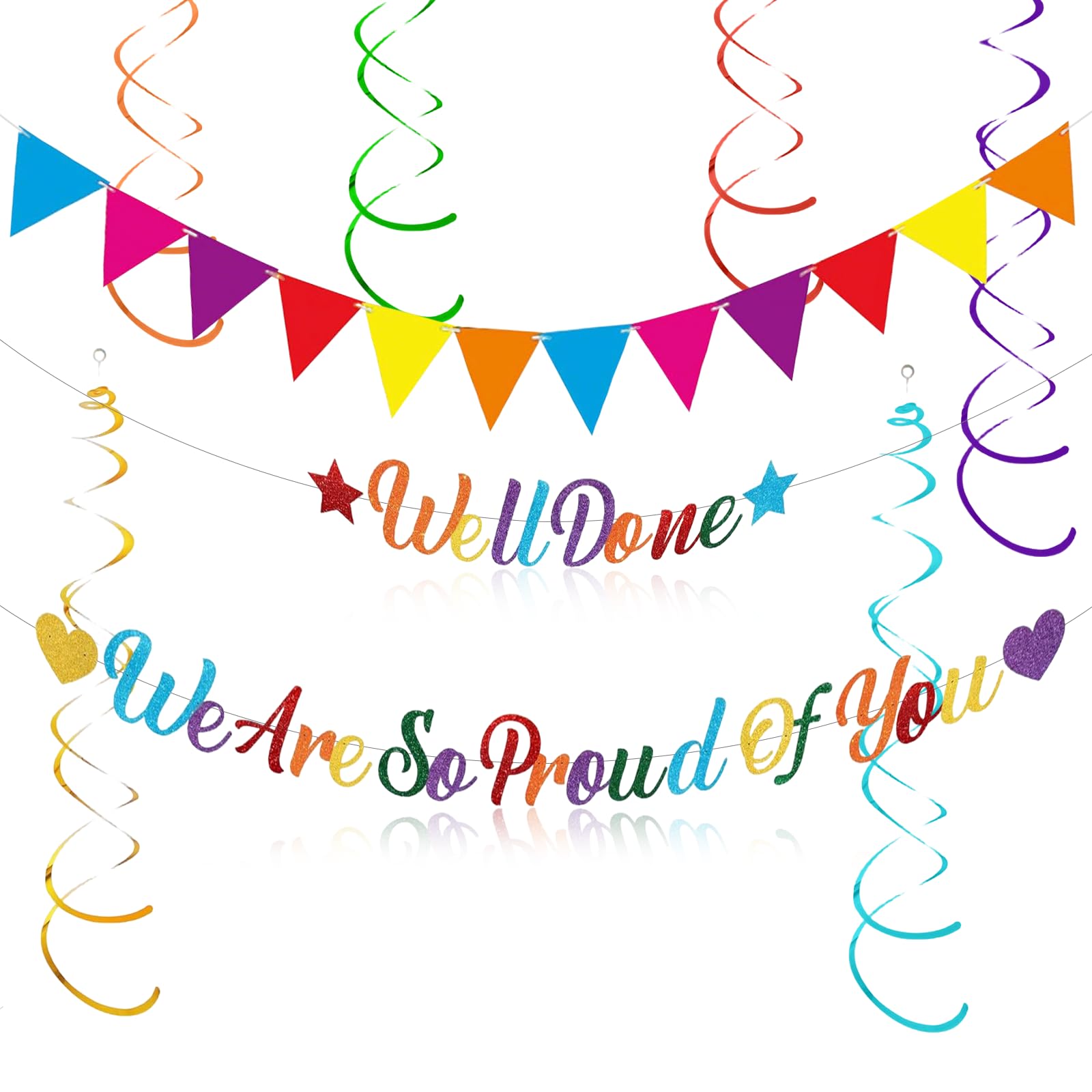 We Are So Proud of You Well Done Banners,Party Supplies Colorful Graduation Decorations Congratulations Banner 2025 - Double Spiral Streamers Bunting Decoration for Grad Retirement Party Decor