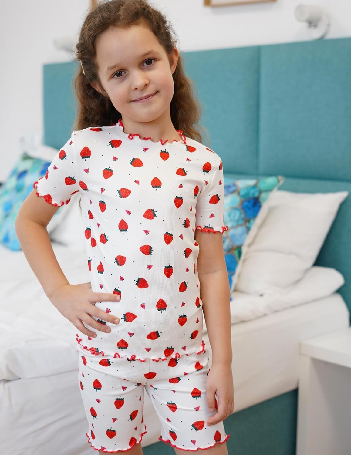 Arshiner Girls Pajamas Cute Lettuce Loungewear Snug Fit Pjs Set Kid Summer Sleepwear