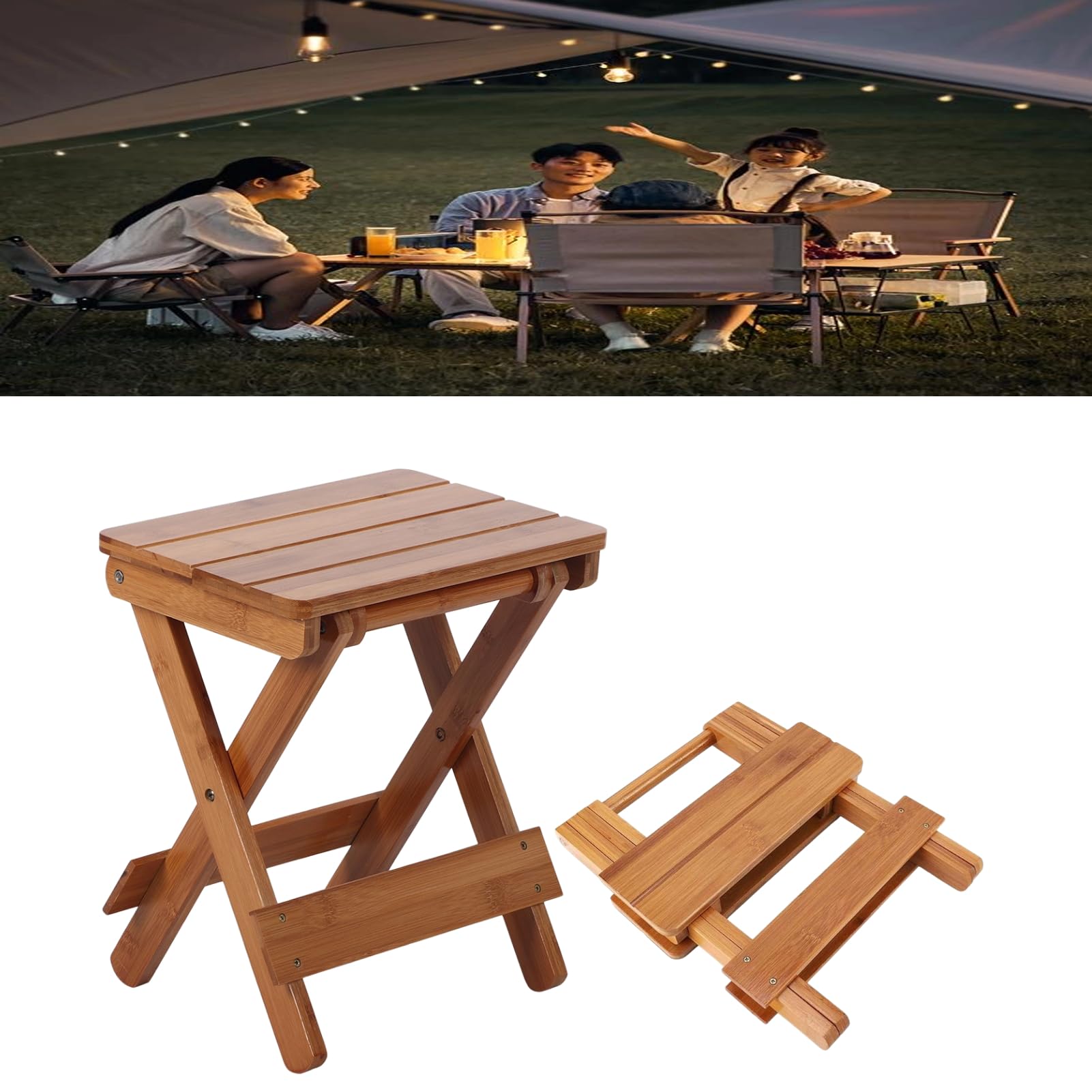 Natudeco Foldable Bamboo Stoo l Outdoor Camping Stoo l Fishing Chair Stoo l Bamboo Step Stoo l Wood Stoo l Folding Wood Chair for Living Room Bathroom Bedroom Garden Study Balcony (2 Pcs)