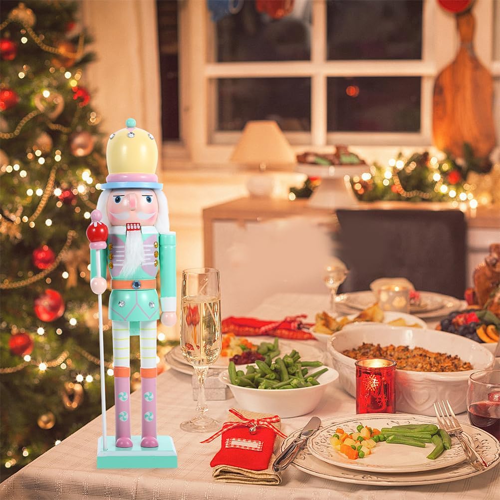 BESPORTBLE Nutcracker Christmas Decor, 30CM Wooden Pastel Nutcracker, Festive Nutcracker Soldier Decoration for Christmas Desktop Party Nutcracker