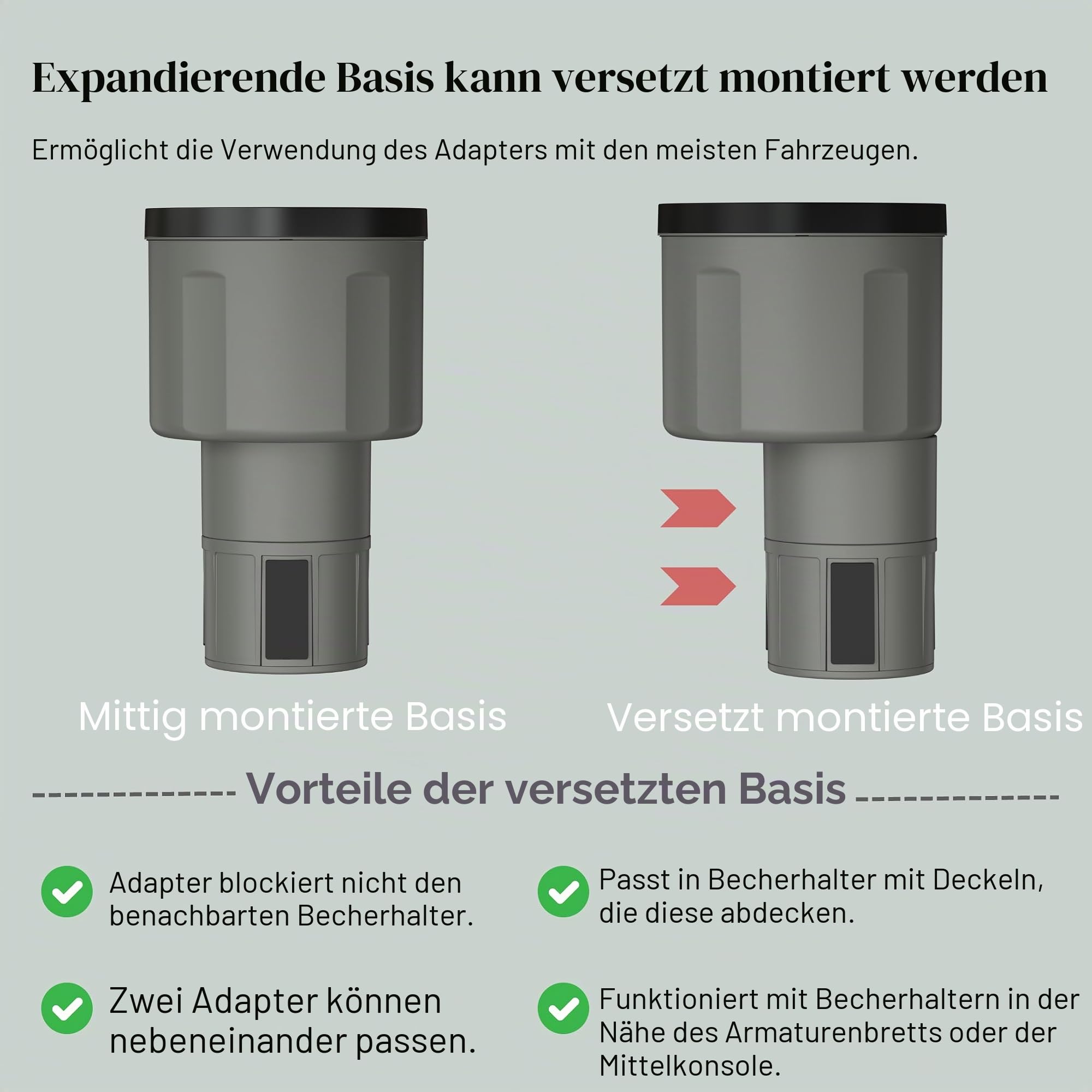Swigzy Auto-Getränkehalter-Expander-Adapter (verstellbar) – für Hydroflasche, Yeti, Nalgene, große Flaschen und große Getränke – Grau