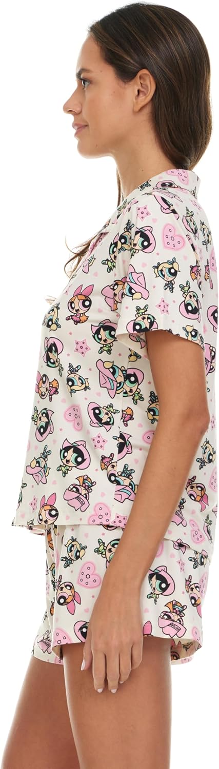COCO BRANDS Womens Pajama Sets - 2 Piece Powerpuff Girls Soft Stretch Button Down Sleep Shirt and Pajama Shorts (Sizes: S-XL) - Image 8