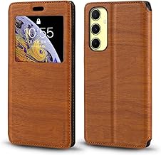 PU Leather Flip Case with Invisible Magnet and Viewing Window, Compatible with Samsung Galaxy A56 5G, Smart Flip Case with Display View (Brown)