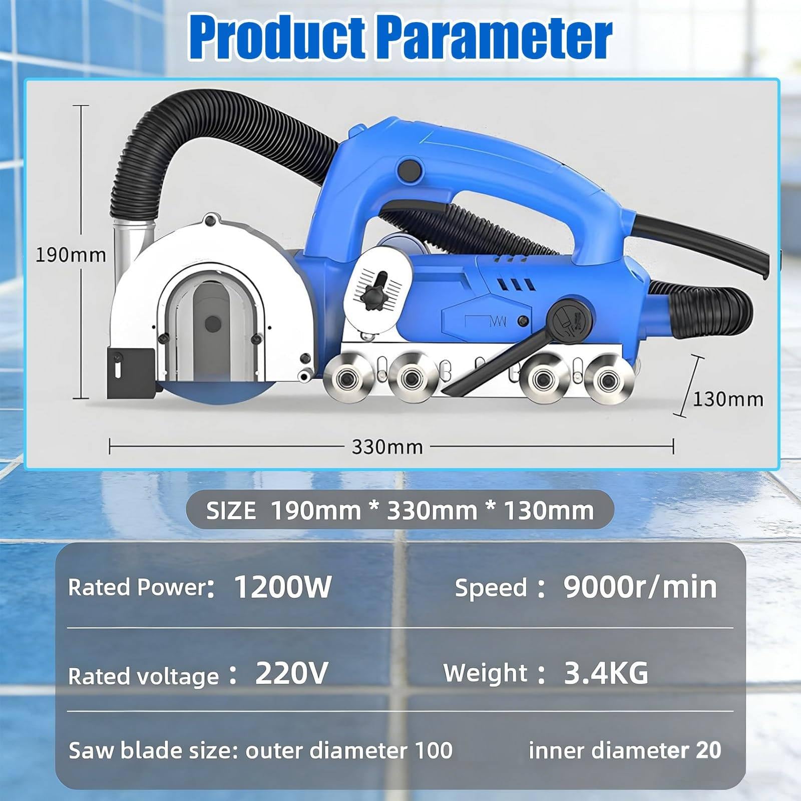Macchina Elettrica per La Rimozione delle Fughe delle Piastrelle da 1200 W, 9000 Giri/Min, profondità Regolabile con Sacchetto Raccoglipolvere E Raffreddamento A Spruzzo d'Acqua