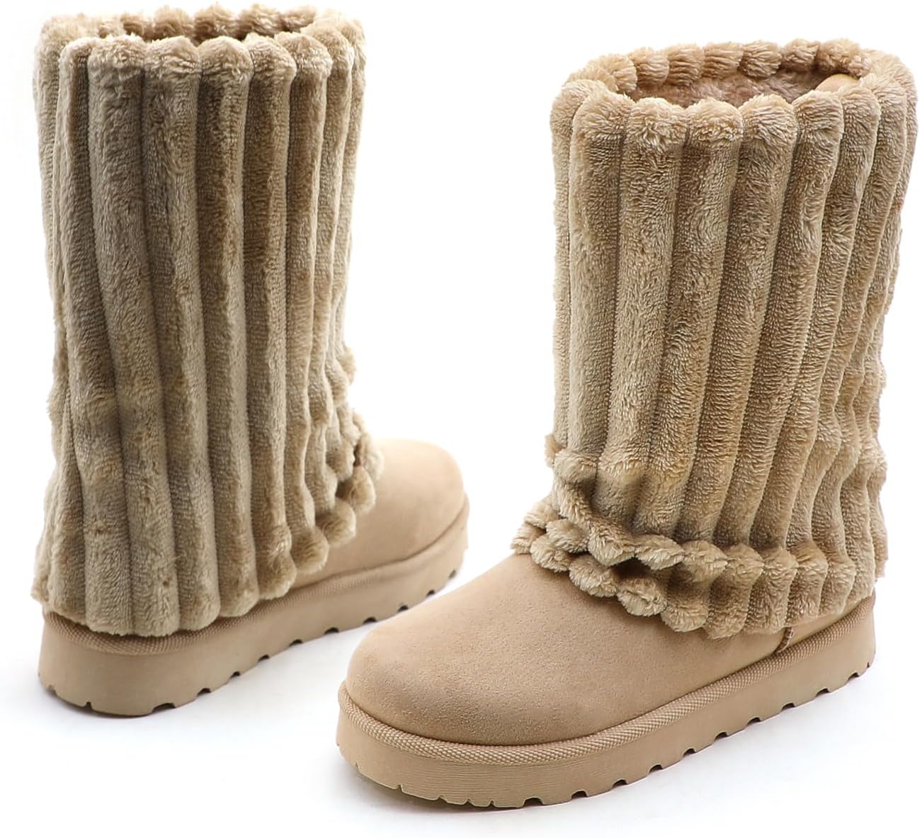 Women's Platform Suede Ankle Snow Boots Knee-High Winter Warm Fur Lined Anti-Slip Pull On Cuff Boots - Image 6