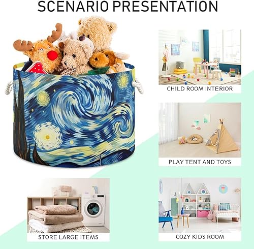 Vista 4 de xigua Cesta de cuerda de algodón Van Gogh The Starry Night Art Baby Laundry Basket Manta Kids Toy Storage Basket #87
