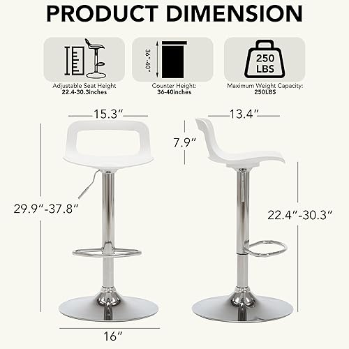 Miniatura 2 de thksbought Juego de 4 taburetes de bar, taburetes de bar giratorios de plástico ajustables, taburetes modernos con respaldo abierto y reposapiés,