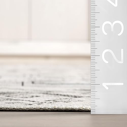 Miniatura 2 de nuLOOM Malena - Alfombra ultrafina con borde tribal y lavable a máquina, 3 x 5 pies, color gris claro