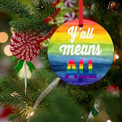 Miniatura 3 de Adorno de Navidad Y'all Means All Porcelana Adorno de Navidad de cerámica Igualdad de Género Arco Iris Orgullo Mes Adornos para Árbol de Navidad