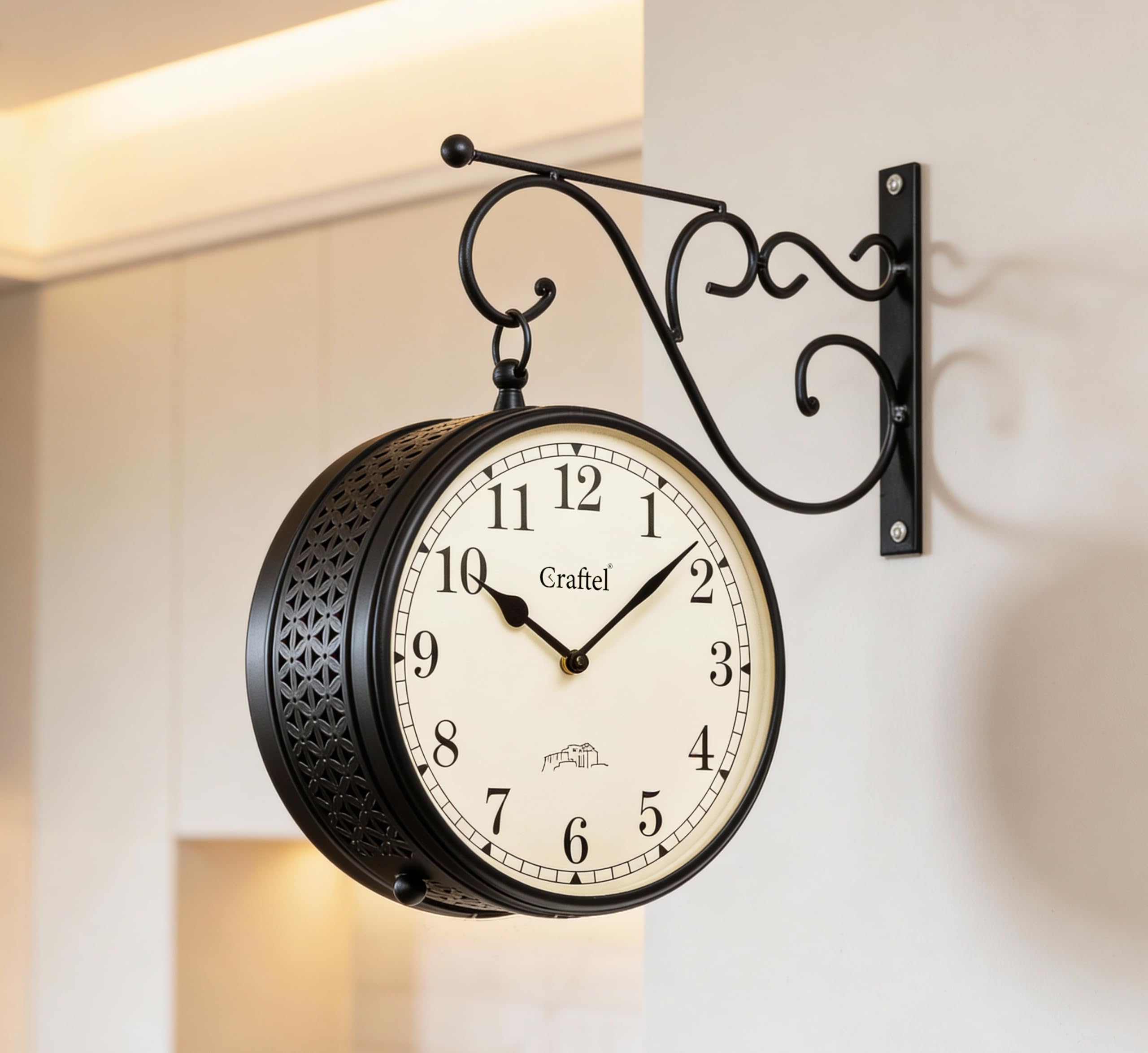 CRAFTEL Metal Analog Double Sided Vintage Station Wall Clock (Dial - 8 Inches, Matte Black)