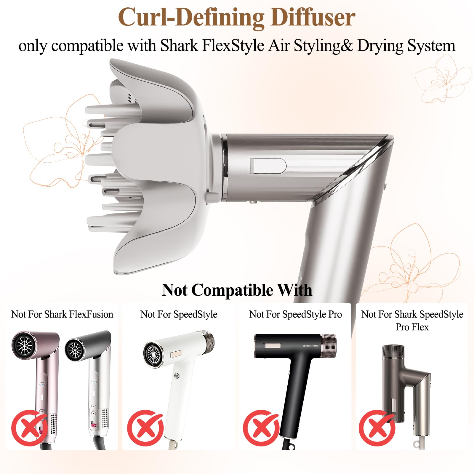 Accesorio difusor de definición de rizos para Shark FlexStyle, difusor de puntas ajustables compatible con accesorio de estilo Shark Flex, reduce el encrespamiento, define los rizos, levanta 2