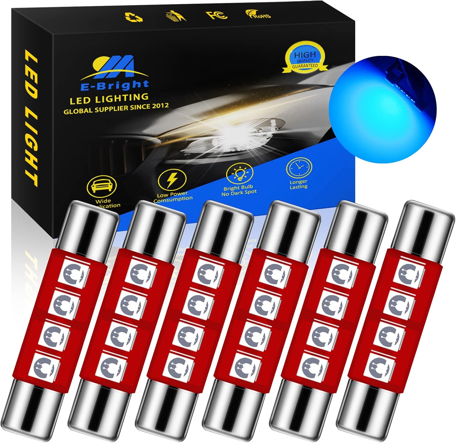 EverBright - Bombilla LED de 1.102 in para espejo de visera de automóvil, 14V1CP 6641 6612F, bombilla LED festoon de 12 V, 3030-4SMD, paquete de 6