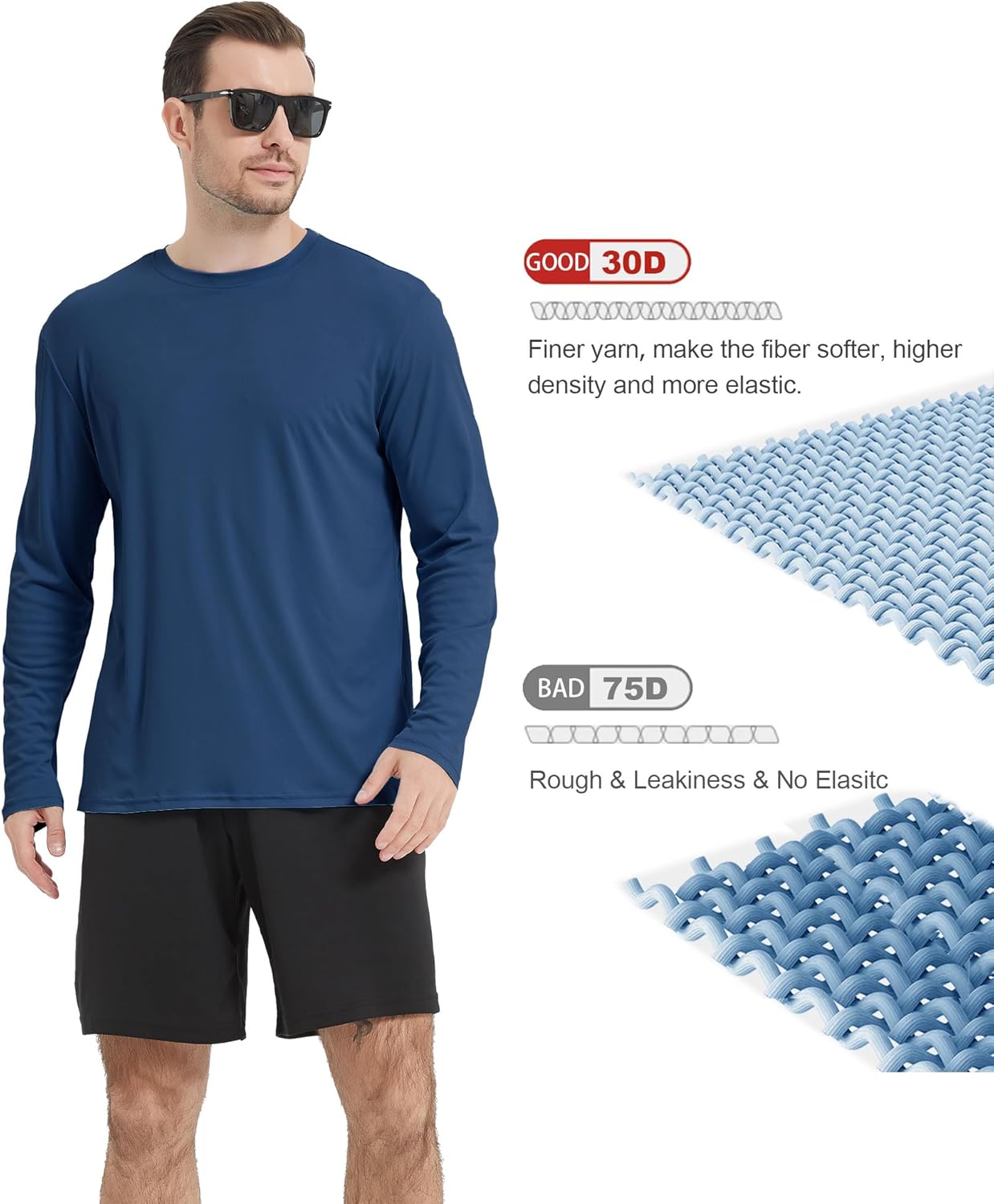 4 Pack Men's UPF 50+ Rash Guard Swim Fishing Sun Shirts, Long Sleeve SPF UV Sun Protection Shirts for Men - Image 3