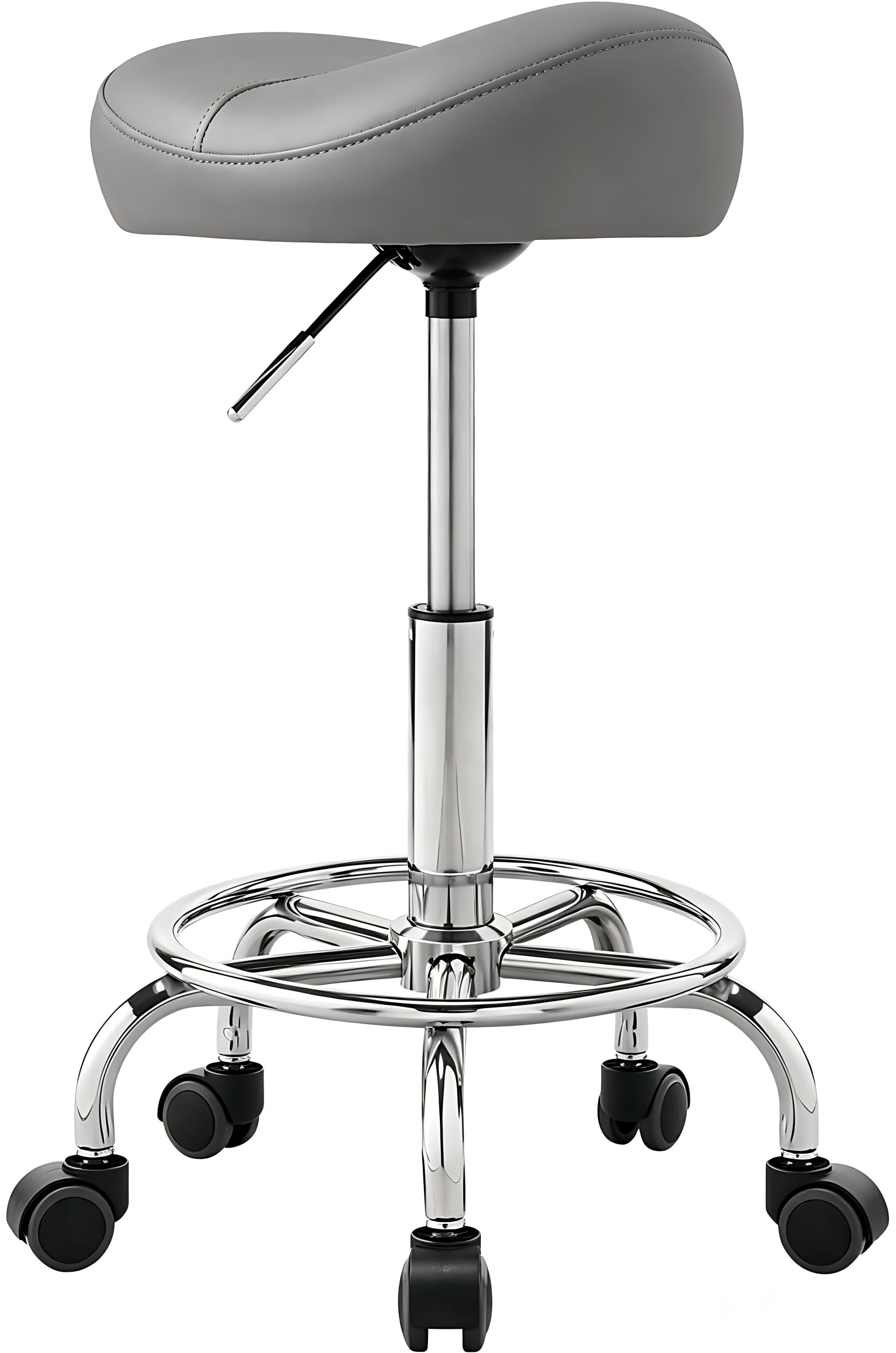 Balama Sattelhocker höhenverstellbar 50-70 cm mit Rollen, bis 150kg, ergonomischer Rollhocker, 360° drehbar, Robustes Kunstleder mit dickem Sitzpolster, zertifizierte Gasdruckfeder, Grau