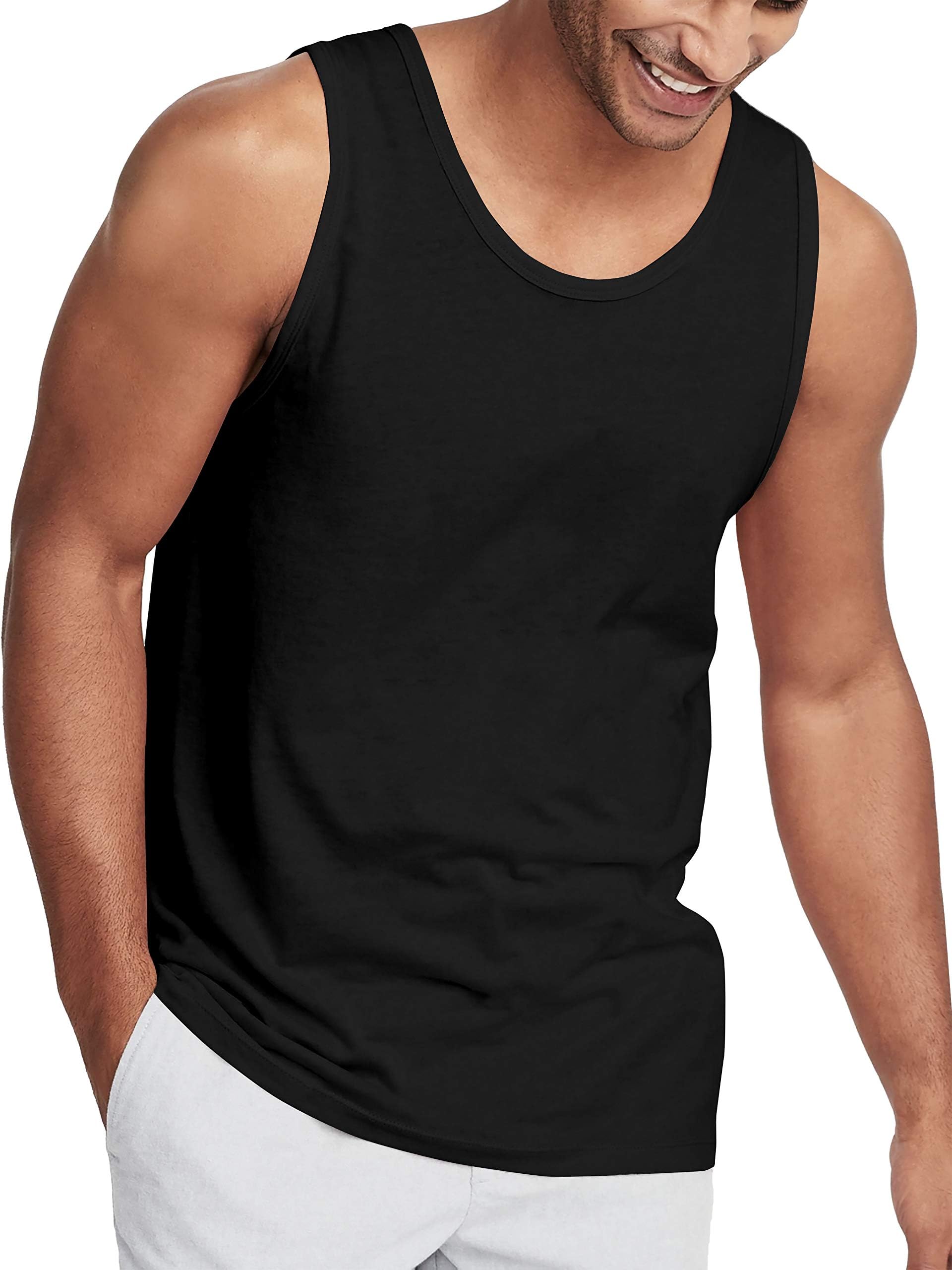 Hat and BeyondMens Tank Top Soft Performance Boxing Gym Shirts Plain Muscle Tee, 1hcc02_black, X-Large