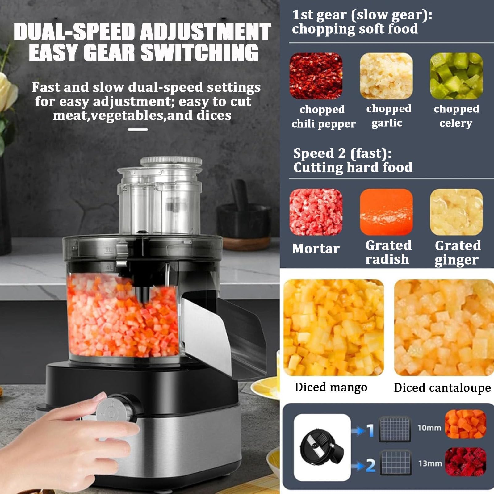 Mandolina per Verdure Professionale, Tritaverdure Elettrico A Cubetti con Griglia A 5 Cubetti, capacità 5000 Ml, Tritaverdure per Frutta E Verdura, Tritaverdure per Casa/Commerciale