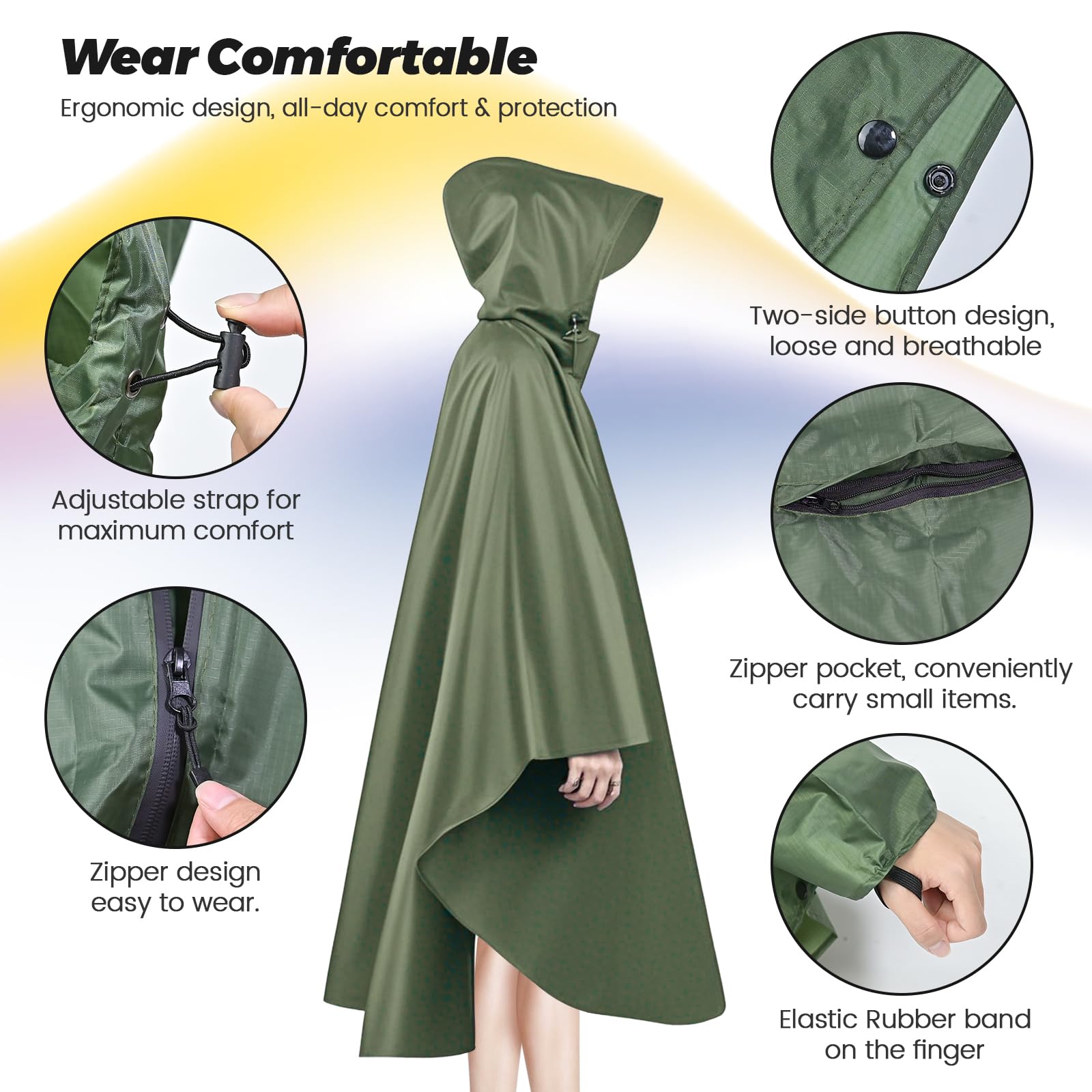Regenponcho Wasserdicht Wandern Mit ReißVerschluss Leichter 3-In-1 Mehrzweck Regencape Mit Rucksack Atmungsaktiv Poncho Herren Damen Faltbare Regenmantel Hiking
