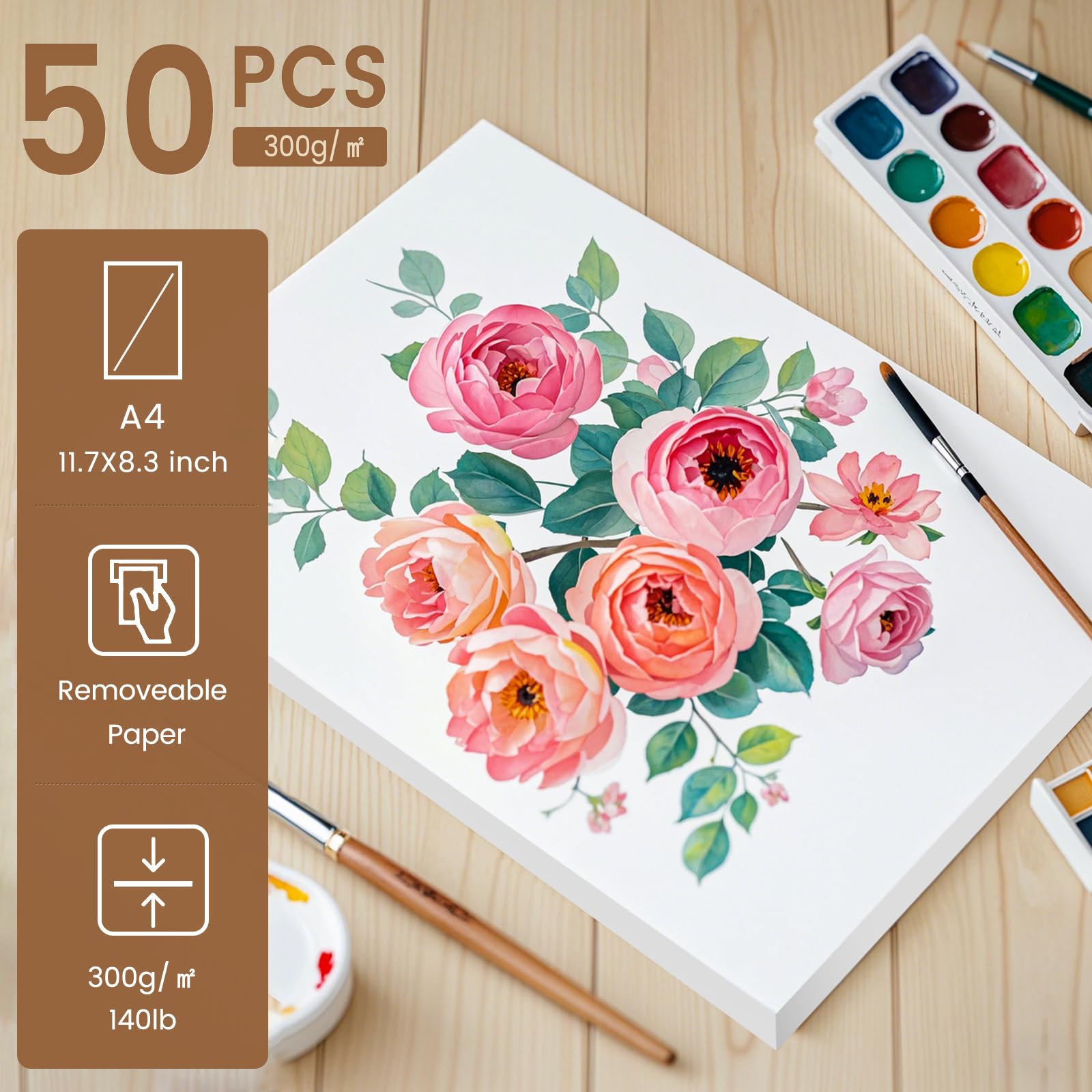 GVSS Blocco Di Carta Per Acquerello – 50 Fogli 300g, Misure 12x12 Cm Quadrati E 10 Cm Rotondi, Carta A Grana Media E Liscia, Per Acquerello, Acrilico, Matita E Inchiostro