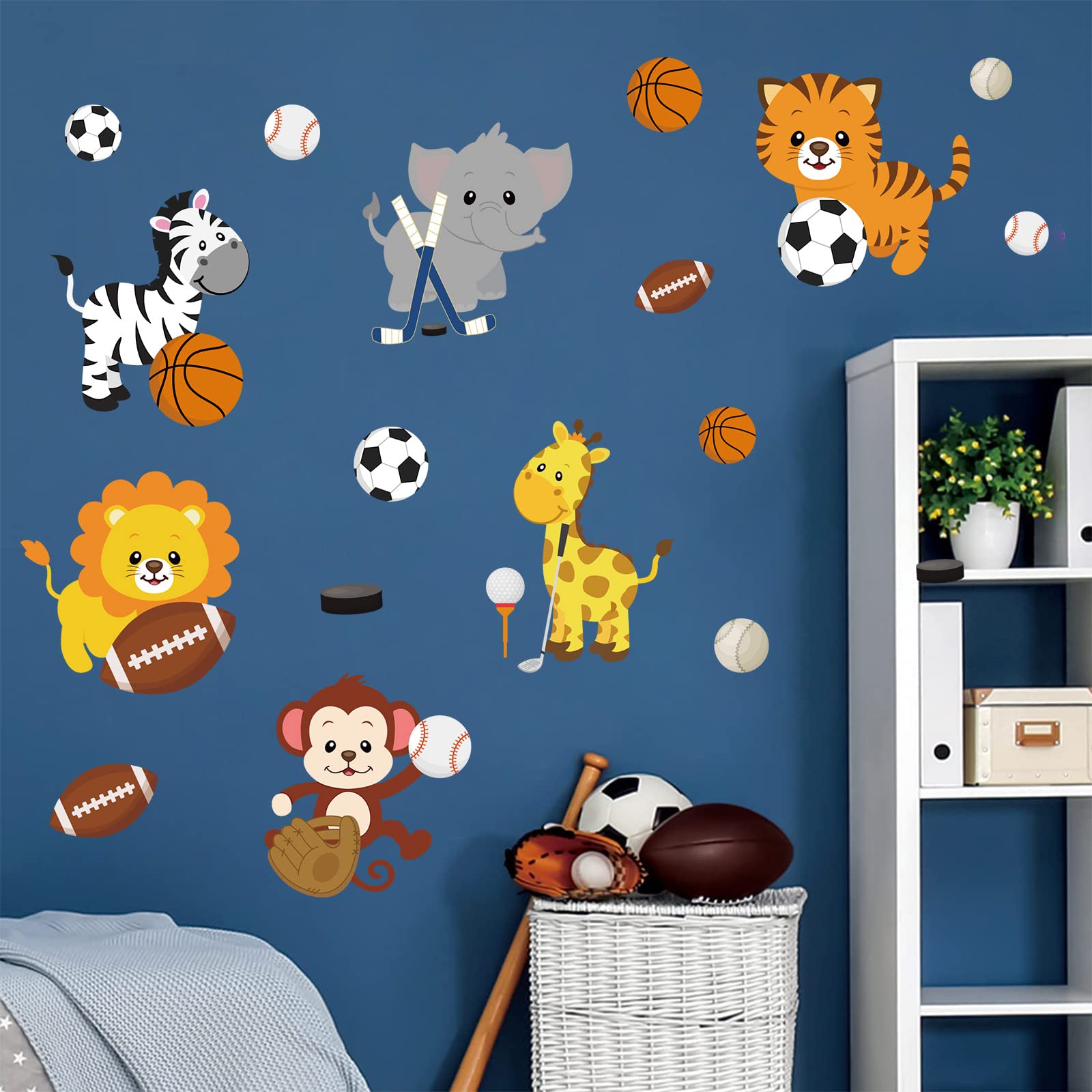 Supzone Cartoon Animal Sports Wall Decals - Peel & Stick Vinyl Stickers For Kids Room, Nursery, Playroom Decor