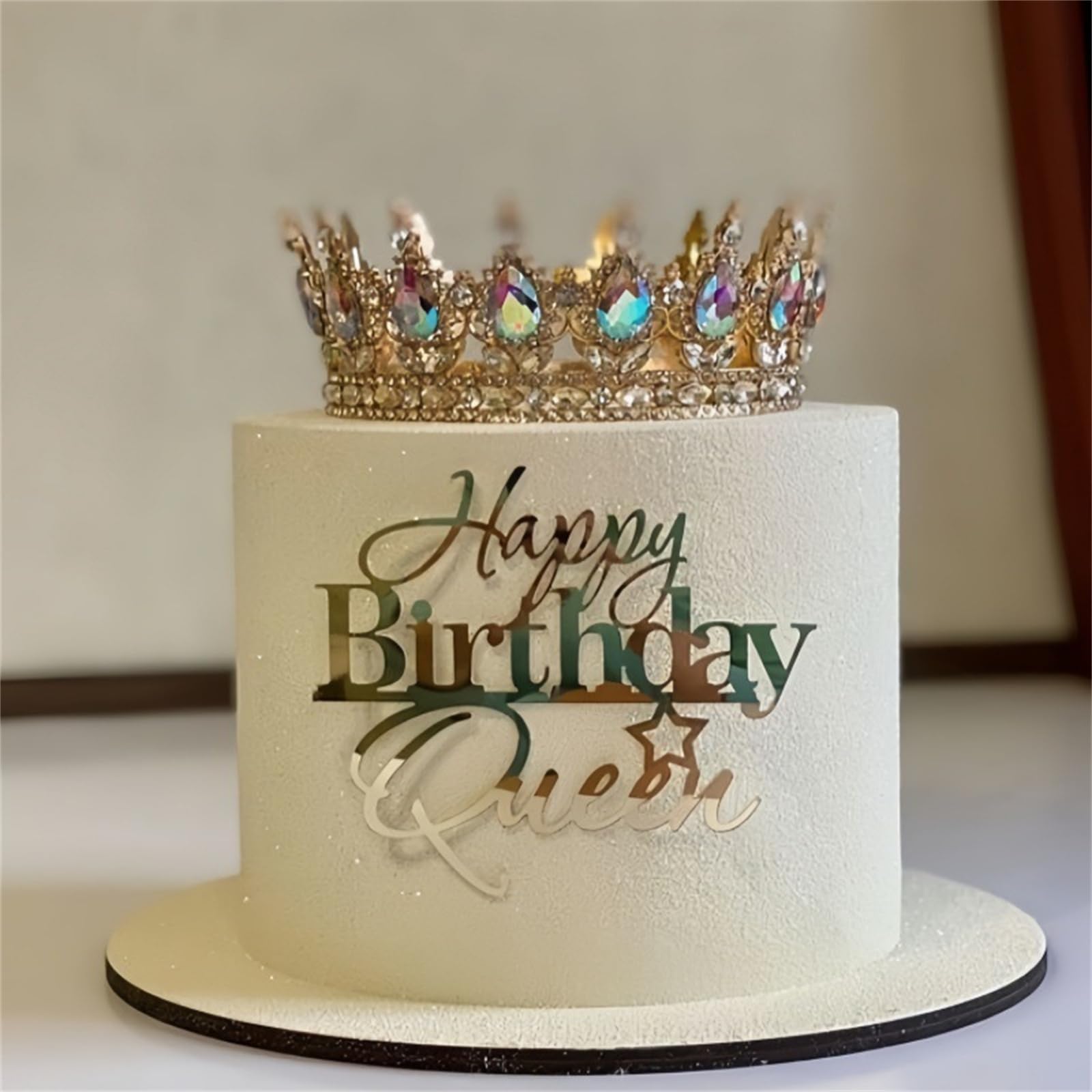 HQKJGSYX Happy Birthday Cake Topper Queen cake Topper Acrylic Golden Princess Toppers Birthday Cake Decoration for Wedding Anniversary Engagement