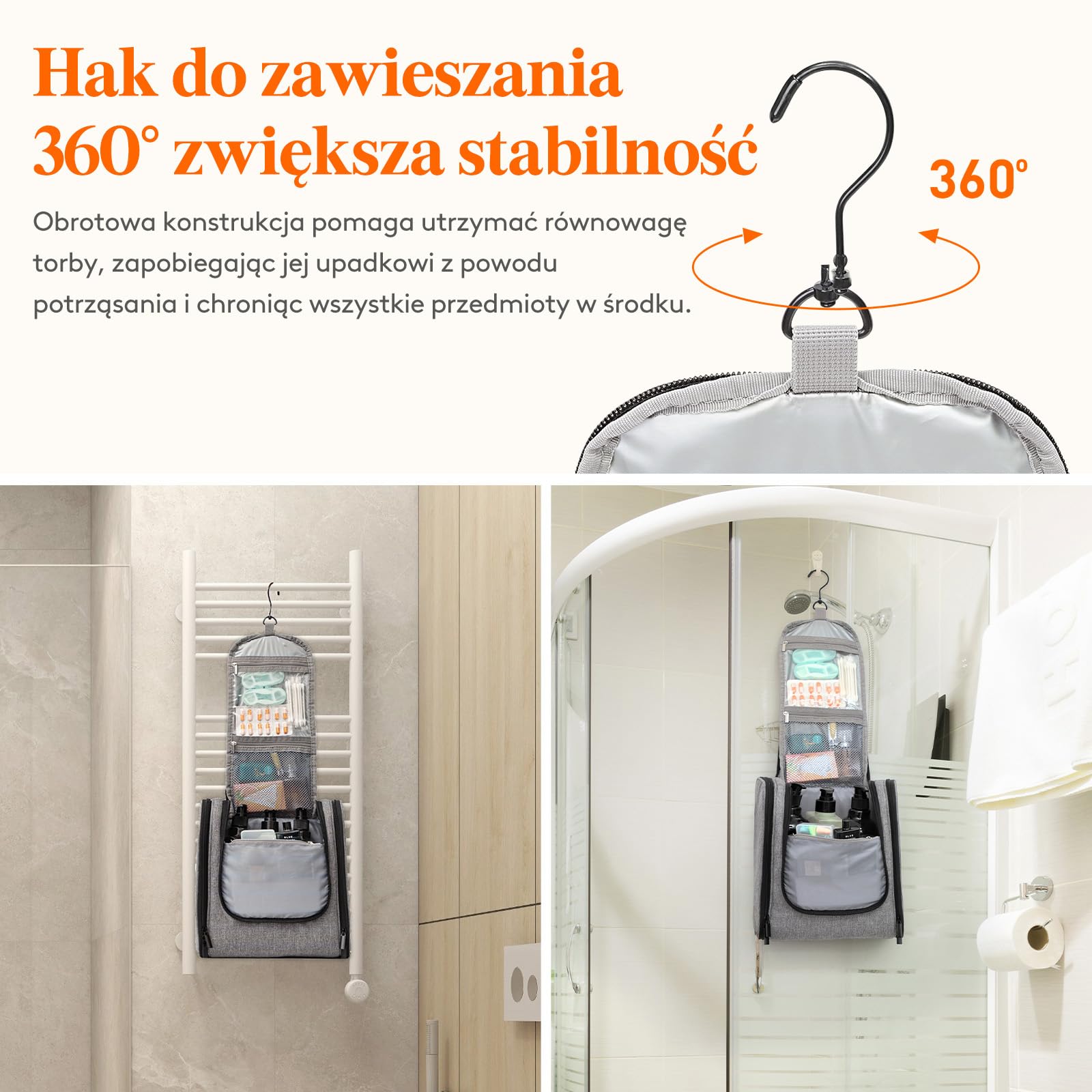 Lifewit Duża wisząca kosmetyczka dla kobiet, szary, 23.0*13.5*27.5CM, Nowoczesny