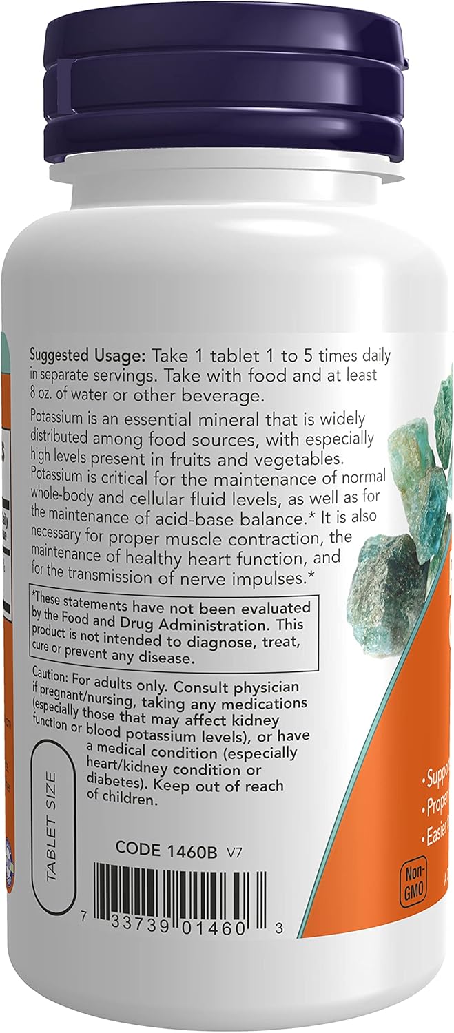 NOW Supplements, Potassium Gluconate 99mg, Easier to Swallow, Essential Mineral*, 100 Tablets : Health & Household