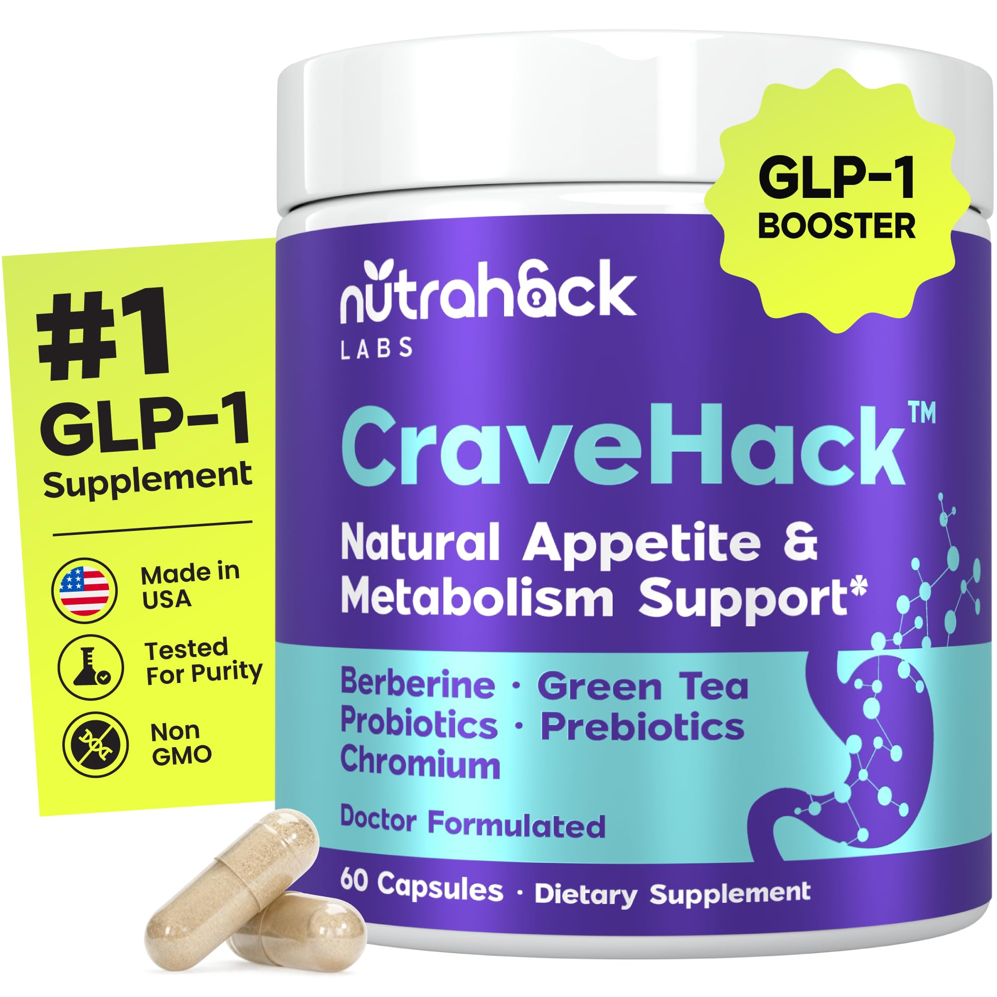 GLP-1 Supplement for Women and Men | Hunger & Metabolism Support - Expert Formulated to Support GLP1 | Probiotic and Prebiotic (60 Capsules)