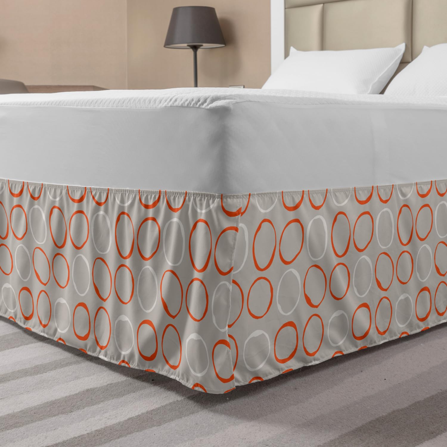 Ambesonne Orange Elastic Bed Skirt Sketchy Circles in Simplistic Style Rounded Ovals Minimalist Creative Modern Art Wrap Around