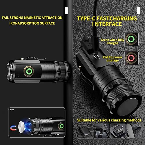 Miniatura 3 de YZYOE Luz de bolsillo portátil recargable súper brillante, 1500 lúmenes, triple núcleo, mini linterna táctica para exteriores, imán de cola con