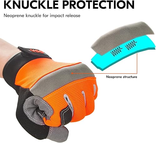 Miniatura 10 de Vgo... 2 pares de guantes de trabajo de seguridad, guantes de mecánico ligeros (talla S, verde, SL7584)