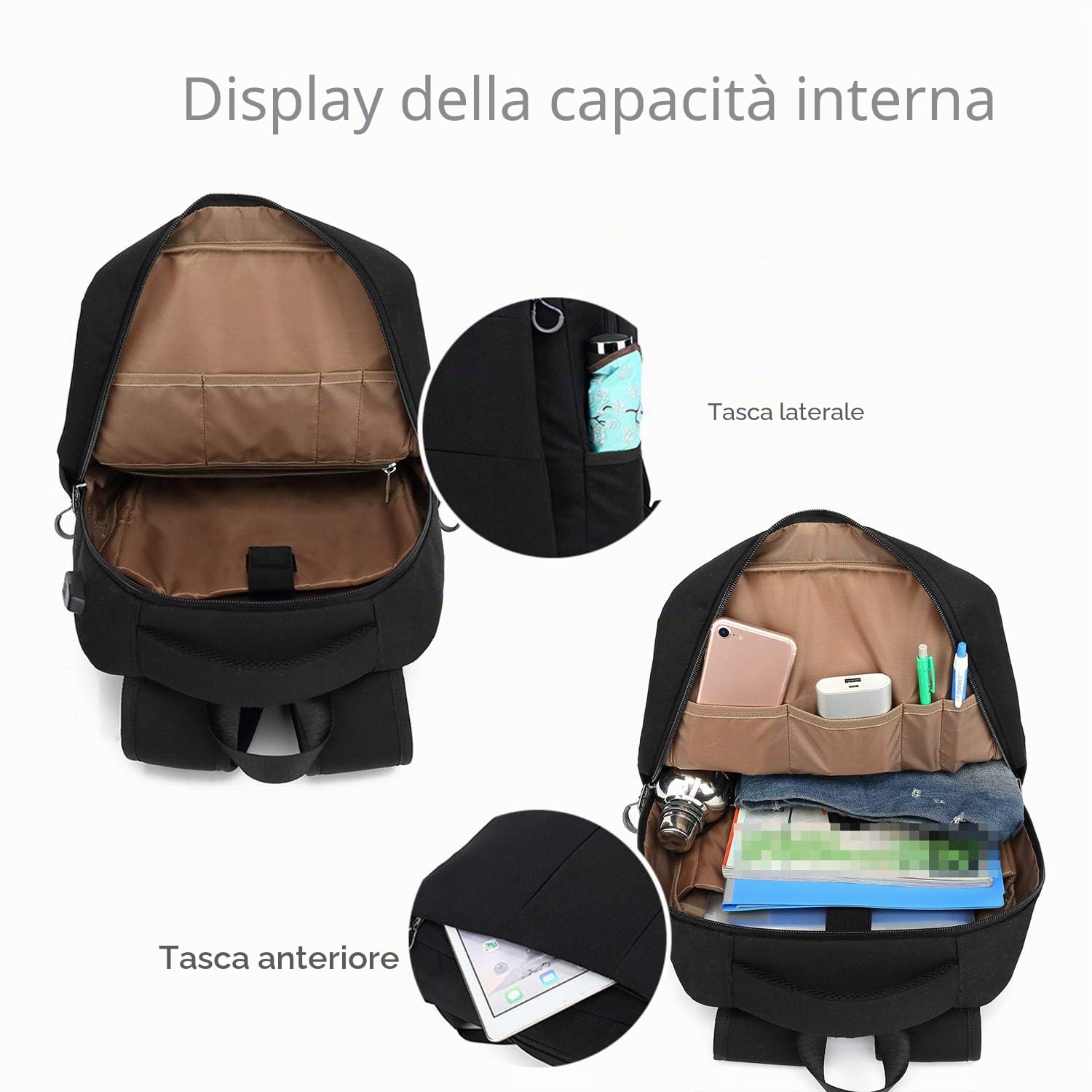 FANDARE Zaino 15.6 inch Per Computer Portatile con Porta USB Uomo/Donna Zainetto Outdoor Viaggio Camping Multifunzione Rucksack Impermeabile Poliestere