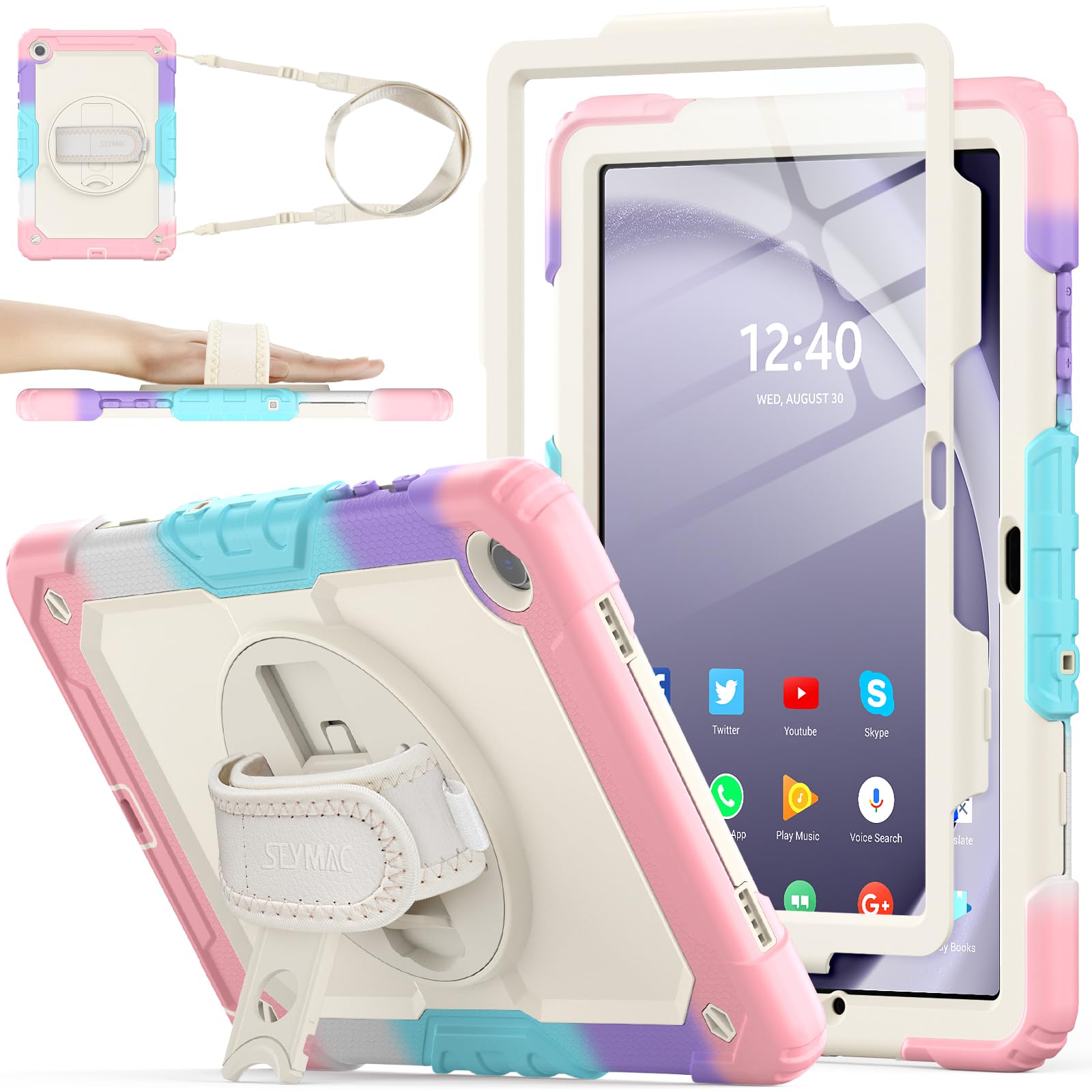 SEYMAC stock Case for Samsung Galaxy Tab A9+ Plus 11'', Full-Body Drop Protection Case with Screen Protector Pencil Holder [360° Rotating Hand Strap]