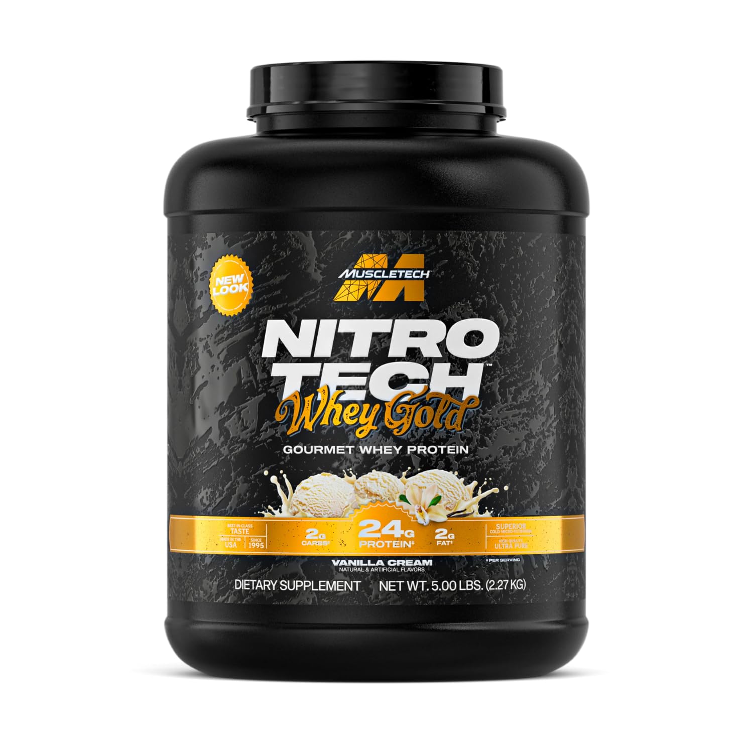 Muscletech Nitro-Tech 100% Whey Gold Ultra-Pure Whey Protein Isolate and Peptides Powder for Fast Recovery and Enhance Muscle Build, Gluten Free Drink for Men & Women, French Vanilla Cream 5.00 lbs 5 Lbs