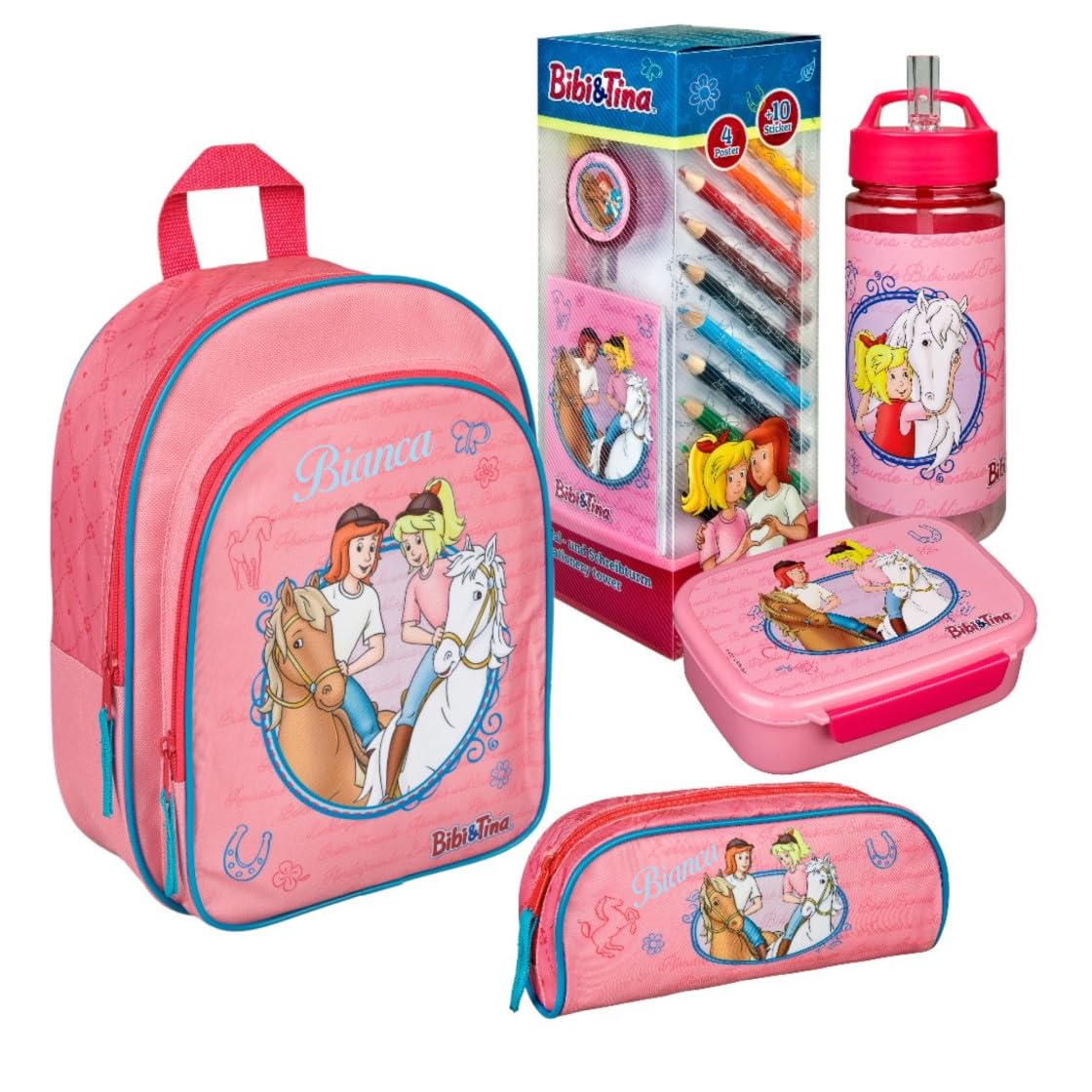 Kindergartenrucksack Bibi & Tina Mädchen - Personalisiert mit Name - Set Pferde Kinderrucksack