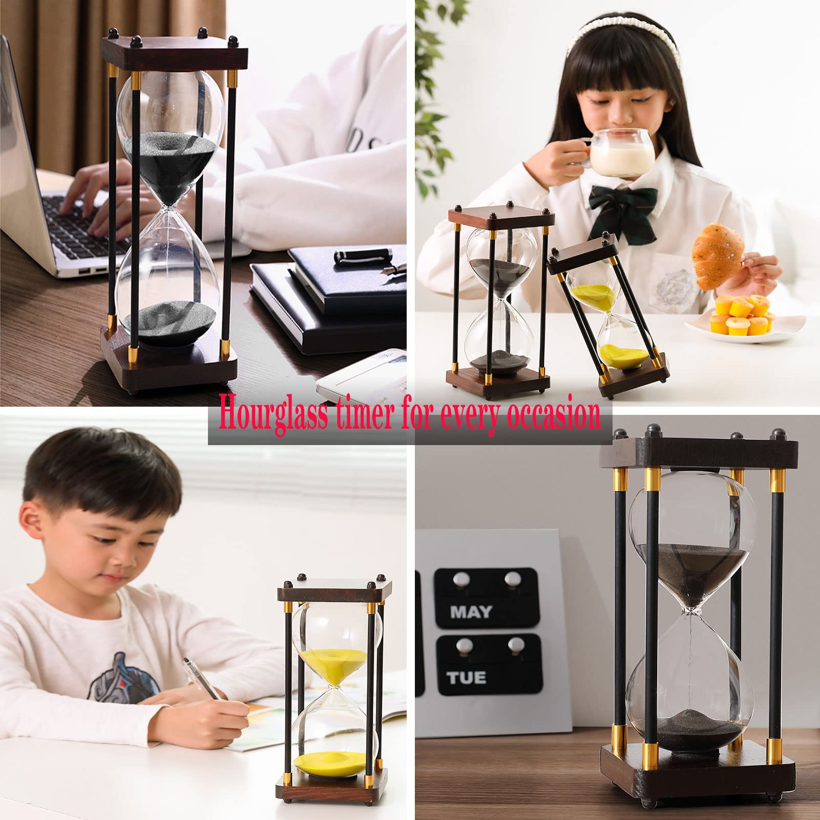 15 Minuten Sanduhr Timer mit Holzrahmen Sanduhr Uhr für Kinderzimmer Geburtstag Couchtisch Bücherregal Schule Spiel Hochzeit Dekor