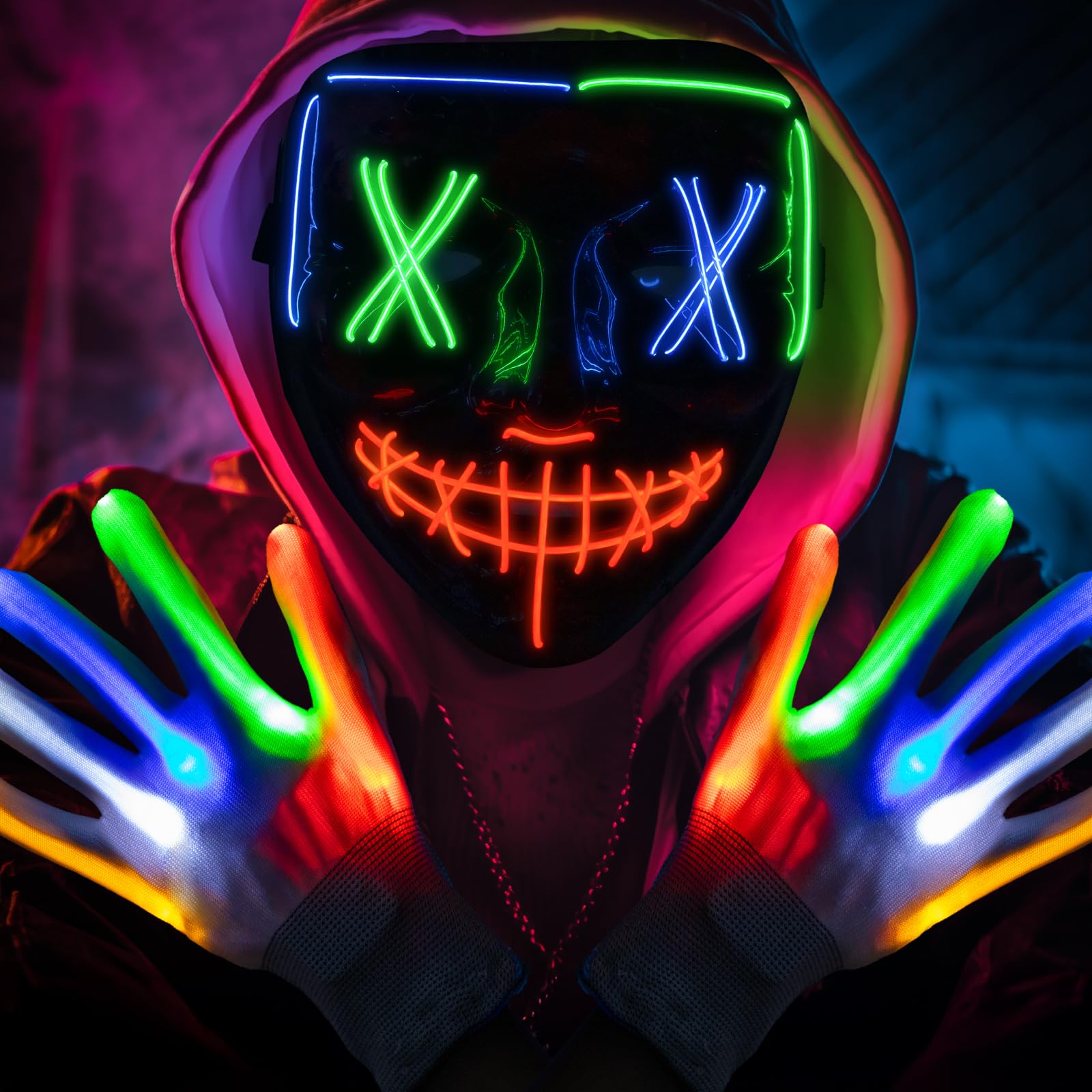 Wudyfei Halloween LED Purge Mask with Glow Gloves