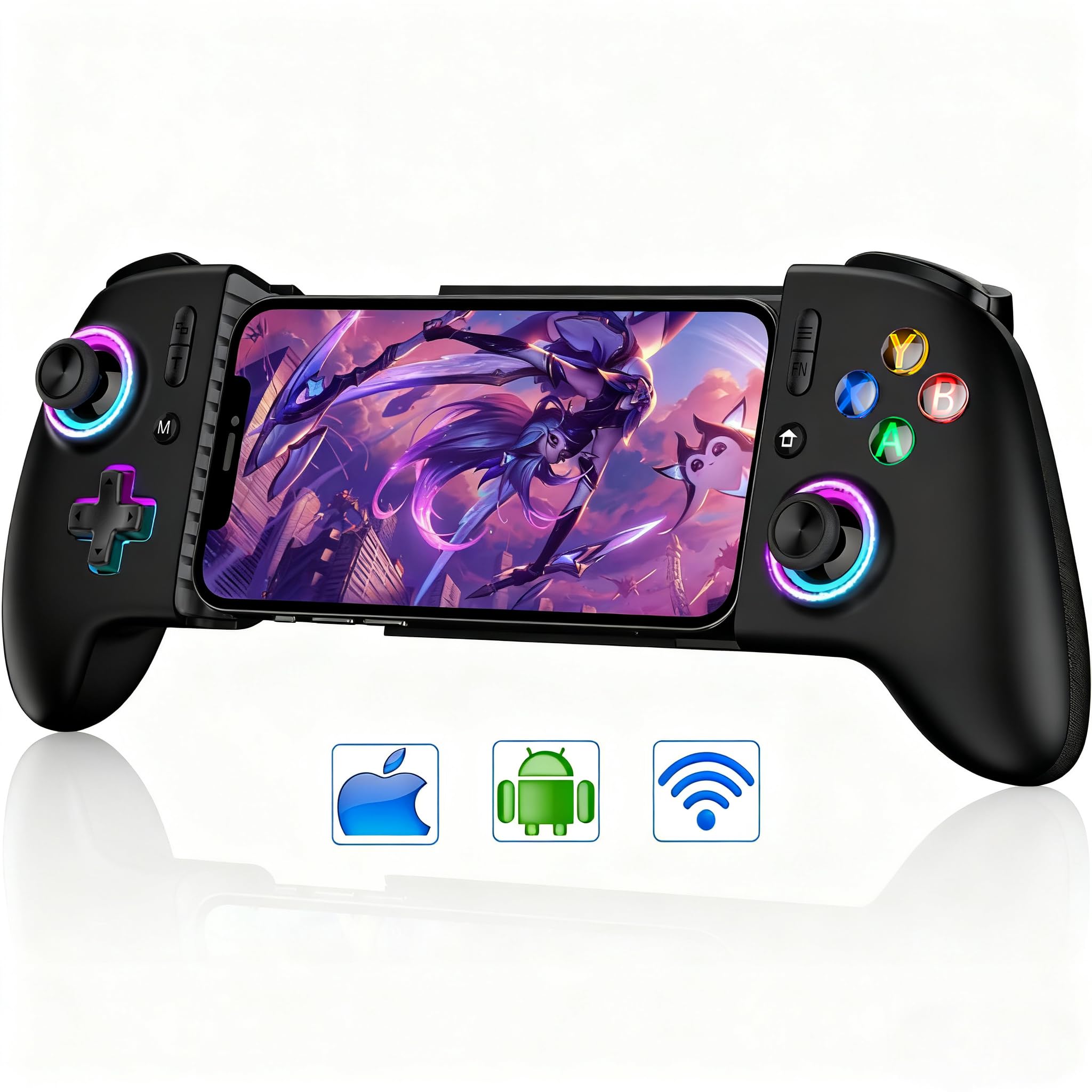 【Anti-Drift & Fast-Connect】Wireless Gaming Controller for iPhone/Android, Hall Joystick&Trigger Bluetooth Phone Controller, Handheld Game Console Quality - For Cloud Gaming,Genshin Impact,Roblox,Call of Duty