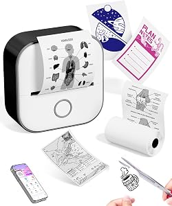 Mini Sticker Pinter - T02 Print Pods Portable Bluetooth Thermal Inkless Sticker Maker, AI Version, Great Gift for Kids Teens, Study Notes, DIY Junk Journal, Scrapbook, Custom Label, Black